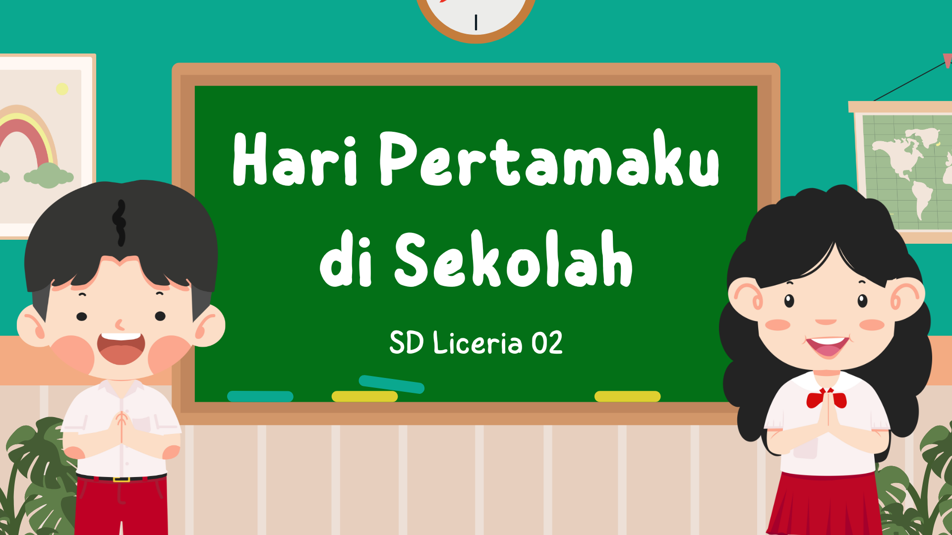 Presentasi Materi-Hari Pertamaku di Sekolah dalam Gaya Ilustratif  Hijau