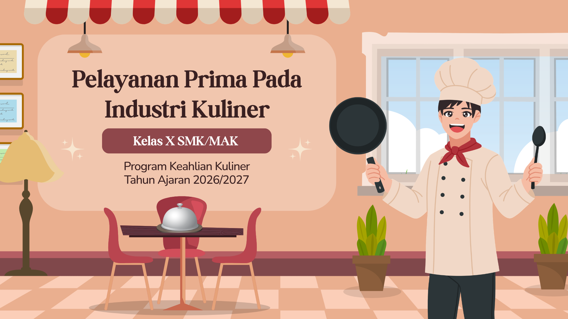 Presentasi Pelayanan Prima Pada Industri Kuliner dalam Gaya Ilustratif Krem dan Merah