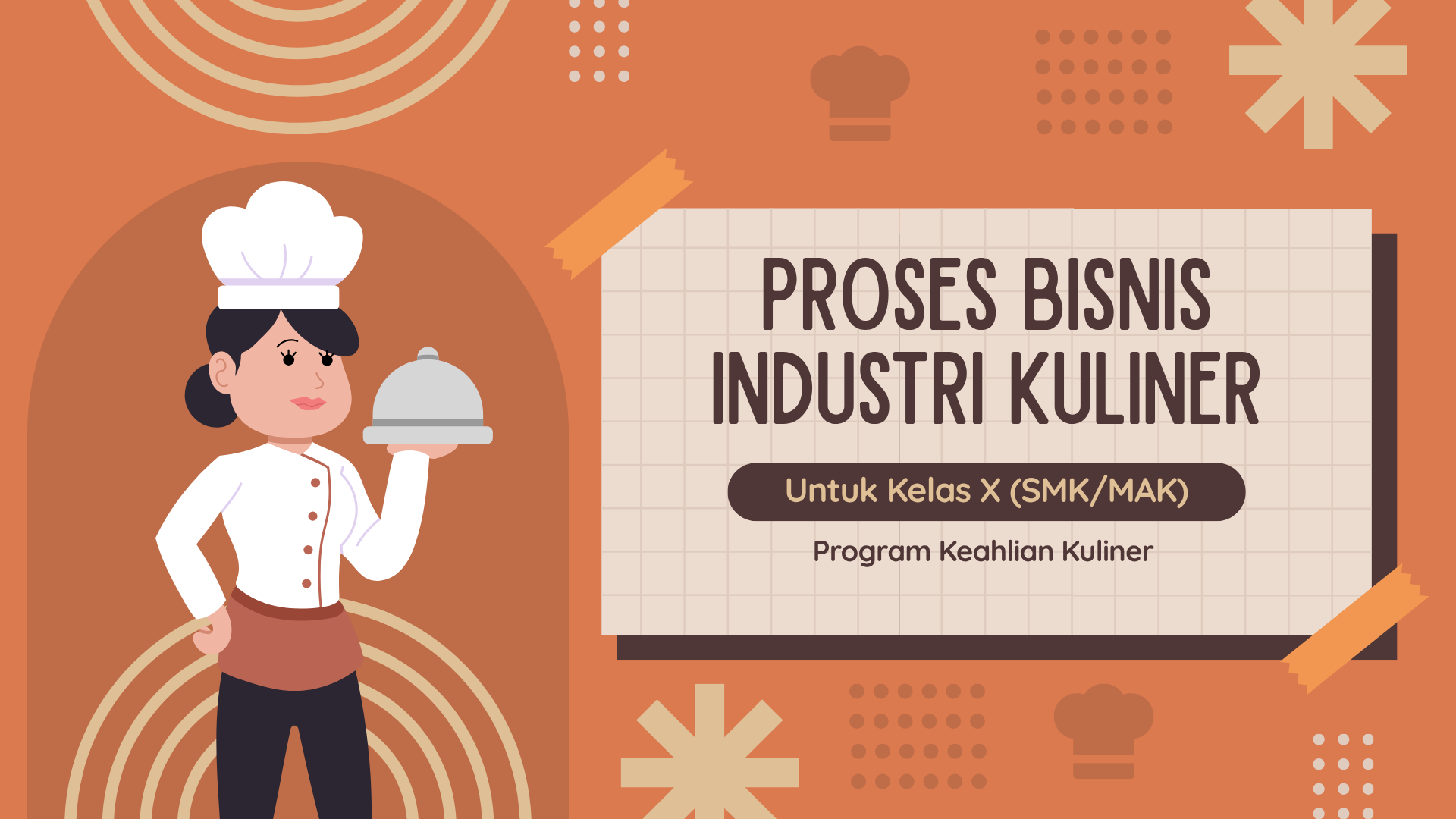 Presentasi Proses Bisnis Industri Kuliner dalam Gaya Ilustratif Memphis Oranye