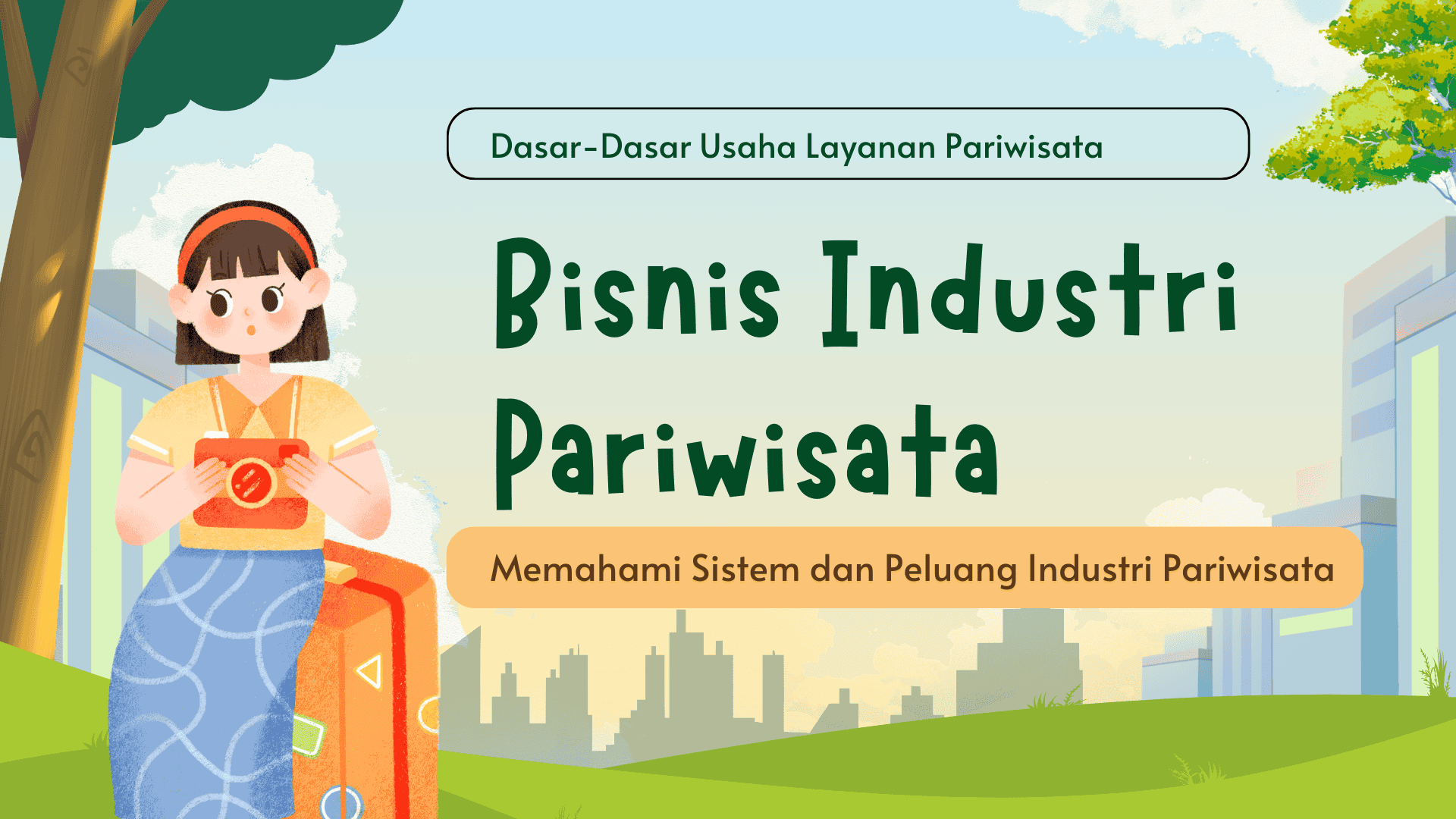 Presentasi Materi-Bisnis Industri Pariwisata dalam Gaya Ilustratif Biru