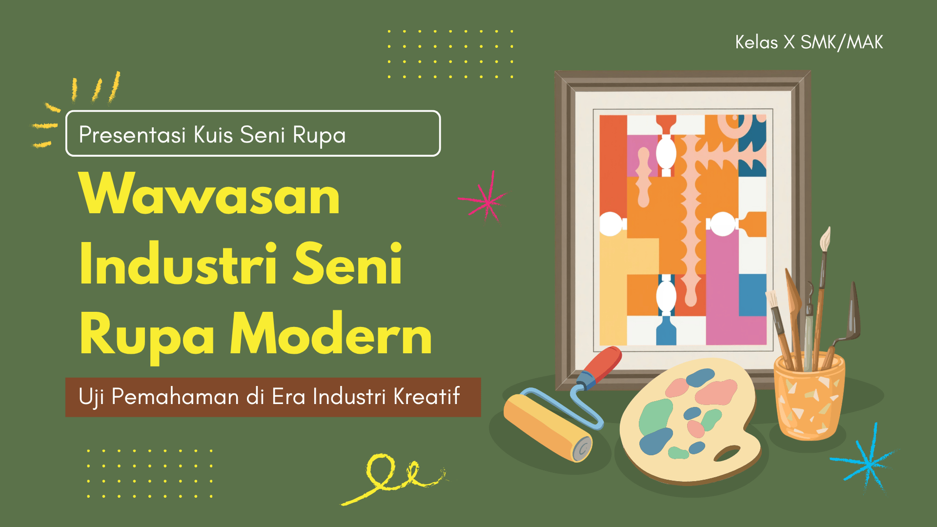 Presentasi Kuis-Wawasan Industri Seni Rupa Modern dalam Gaya Ilustratif Hijau