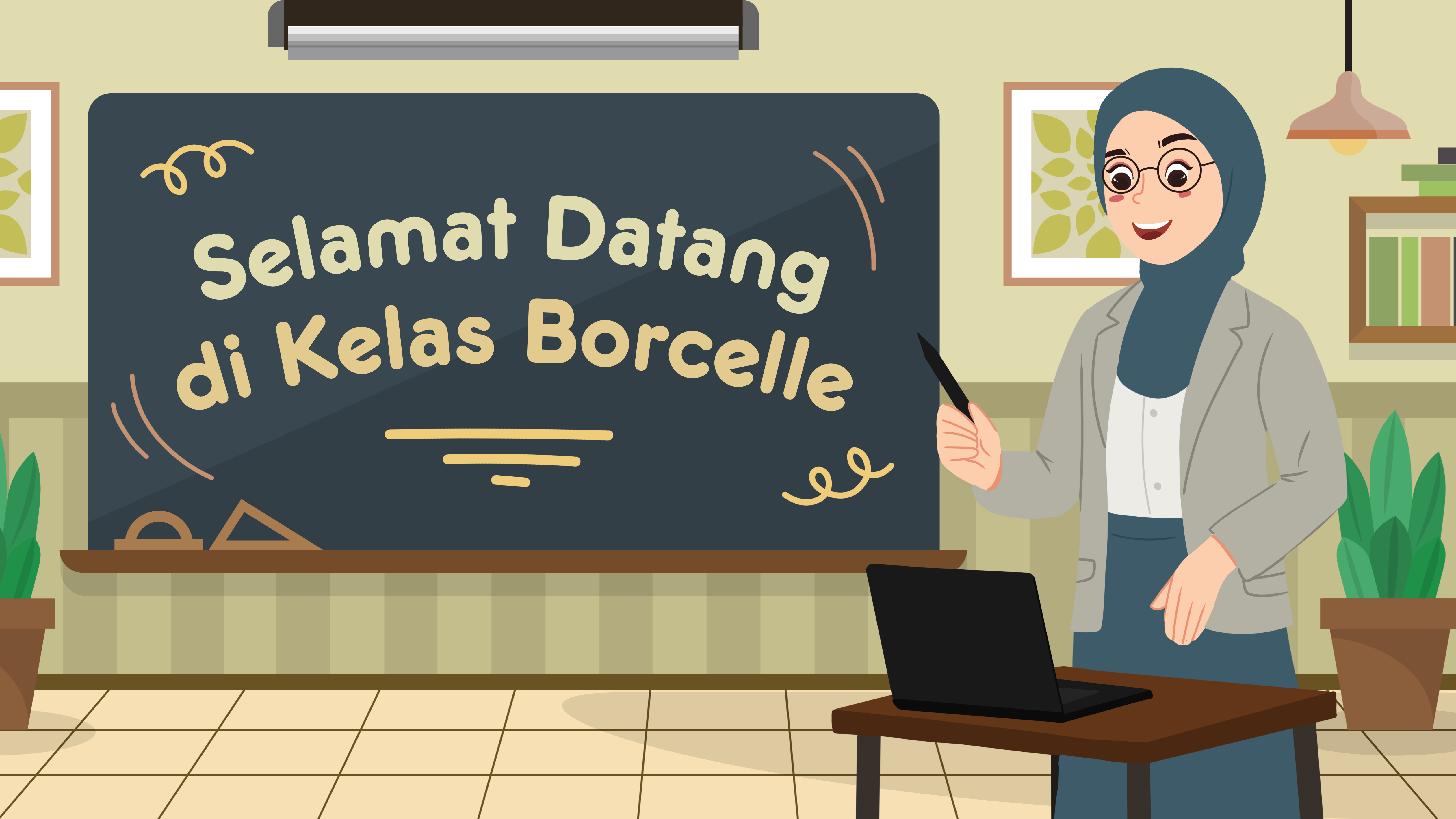 Presentasi Materi-Perkenalan Kelas dalam Gaya Ilustratif Sederhana Hijau