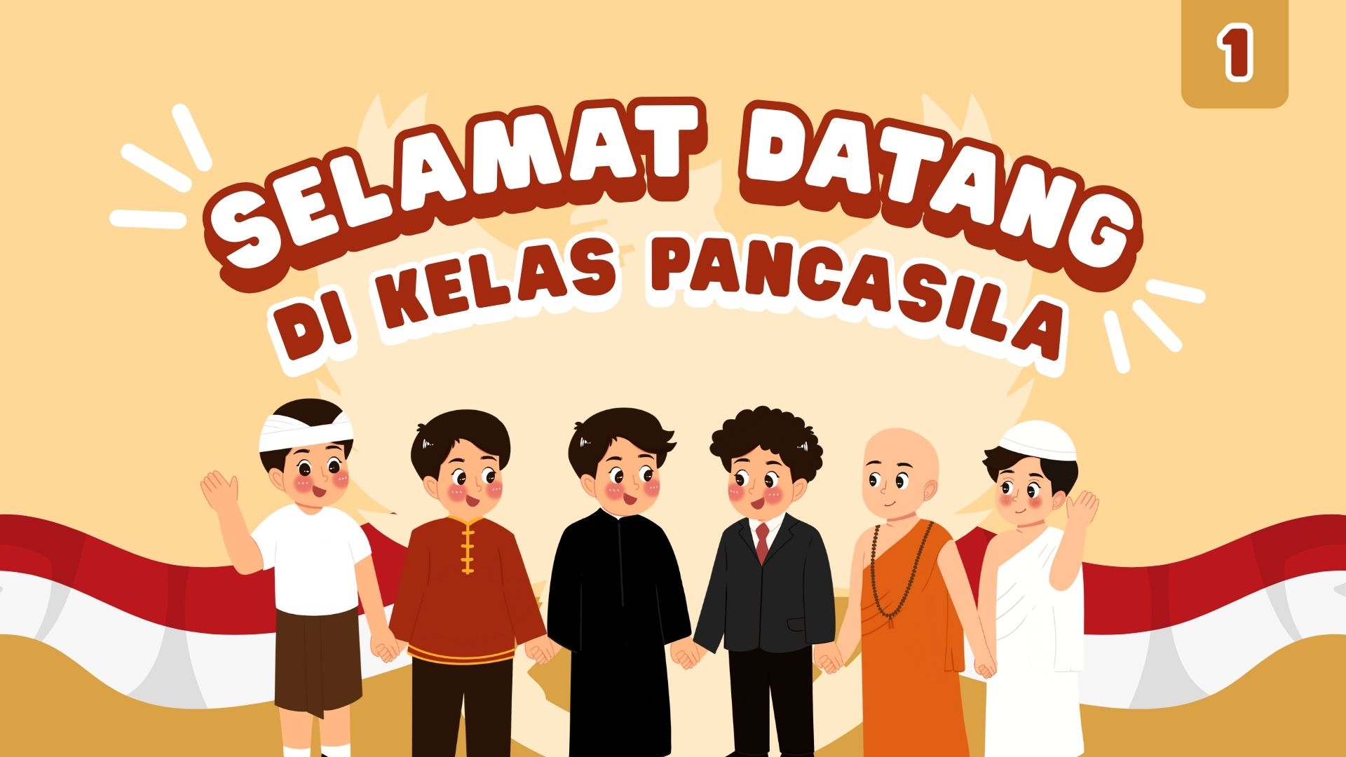 Presentasi Materi-Selamat Datang di Kelas Pancasila Oranye Merah Ilustratif Playful