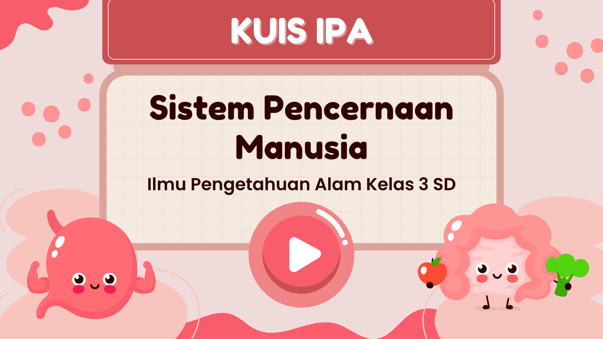Presentasi Kuis-Sistem Pencernaan Manusia dalam Gaya Ilustratif Merah Muda
