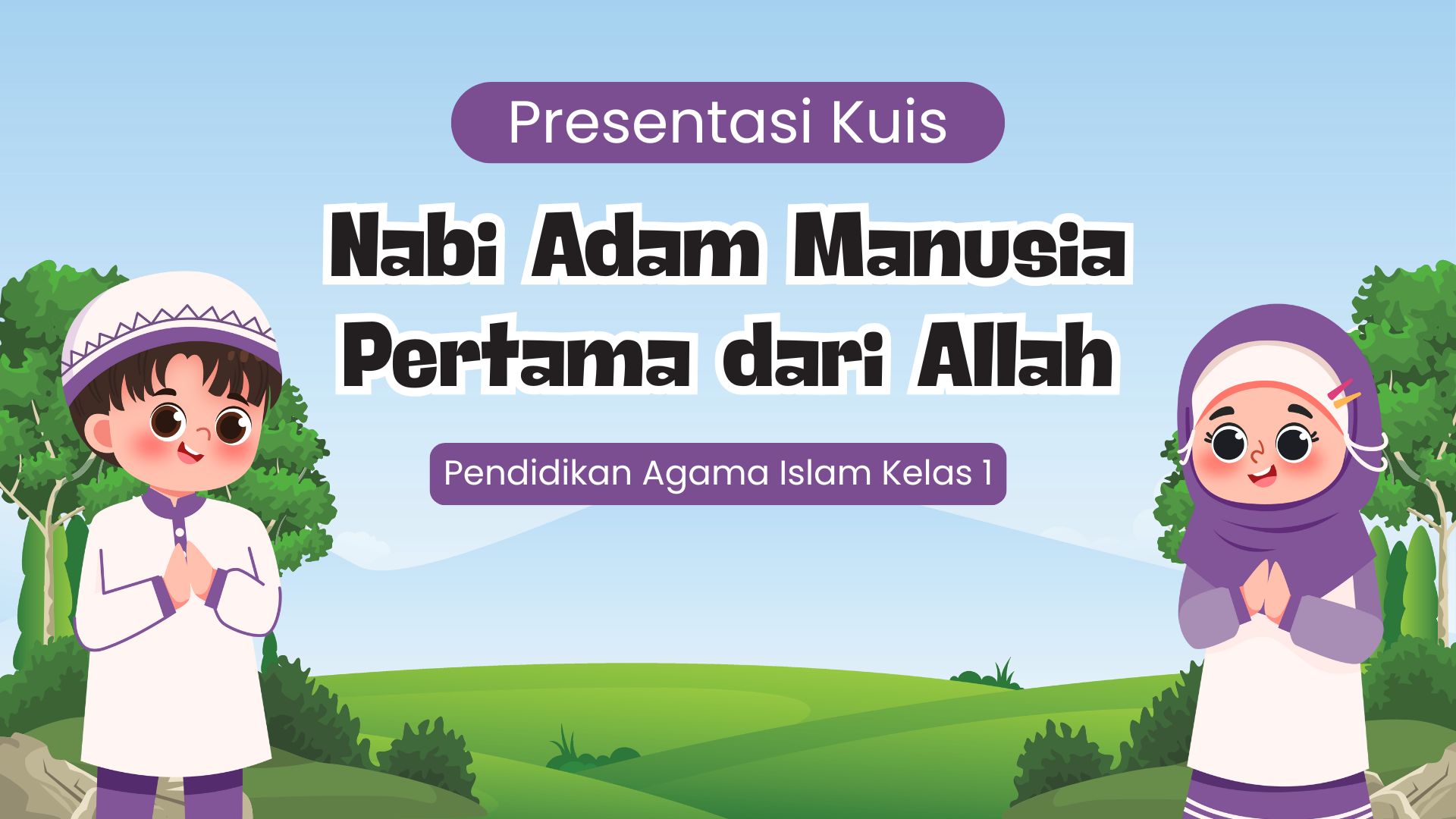 Presentasi Kuis-Nabi Adam Manusia Pertama dari Allah Biru dan Hijau Ilustratif