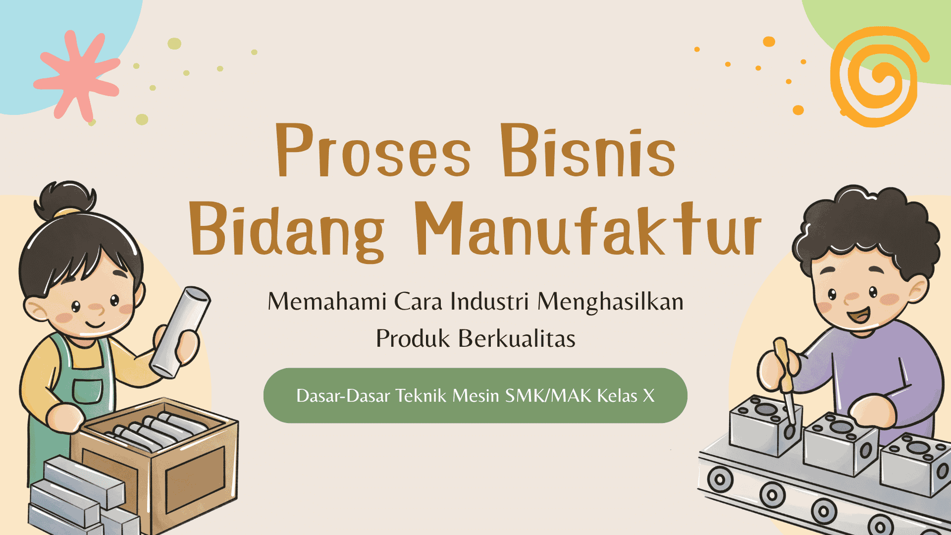 Presentasi Materi-Proses Bisnis Bidang Manufaktur dalam Gaya Ilustratif Warna-warni