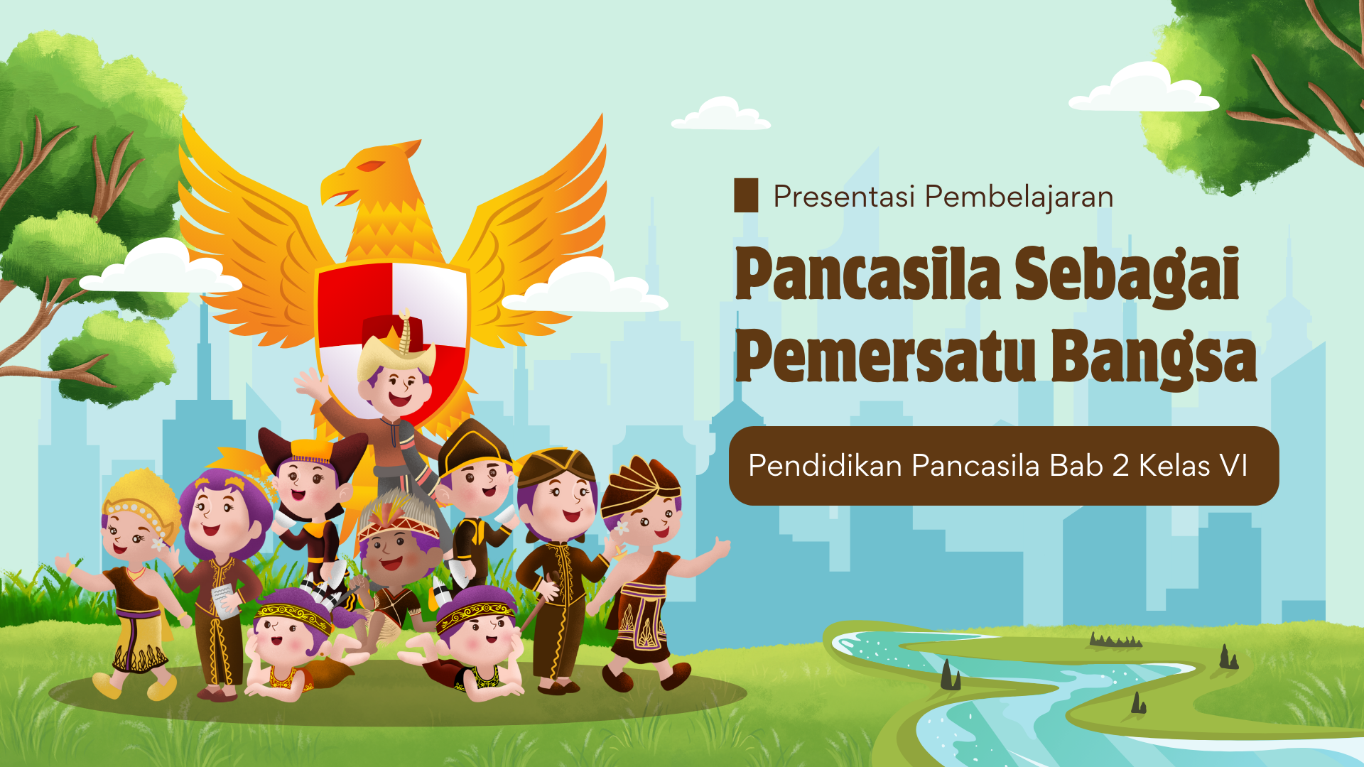 Presentasi Materi-Pancasila Sebagai Pemersatu Bangsa Biru dan Hijau Ilustratif Sederhana