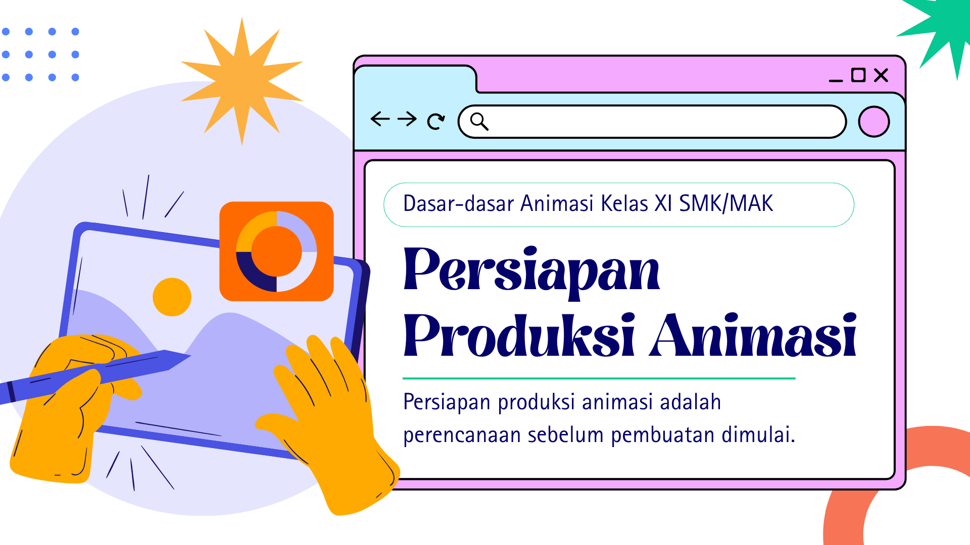 Presentasi Materi-Persiapan Produksi Animasi dalam Gaya Ilustratif Putih Warna-warni