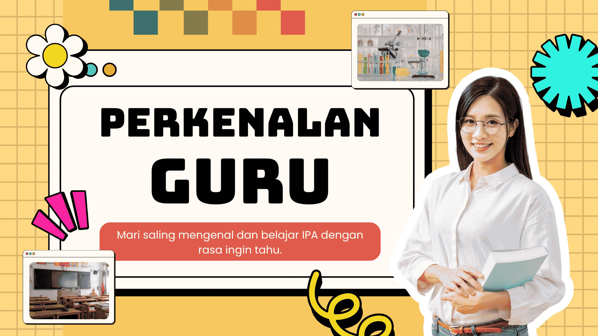 Presentasi Perkenalan Guru dalam Gaya Retro Warna-warni