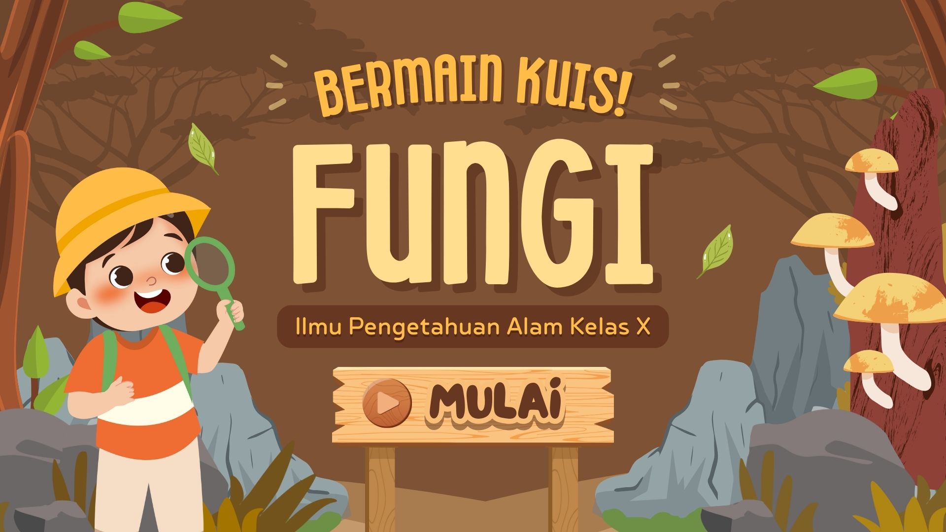 Presentasi Kuis-Fungi dalam Gaya Ilustratif Coklat dan Krem