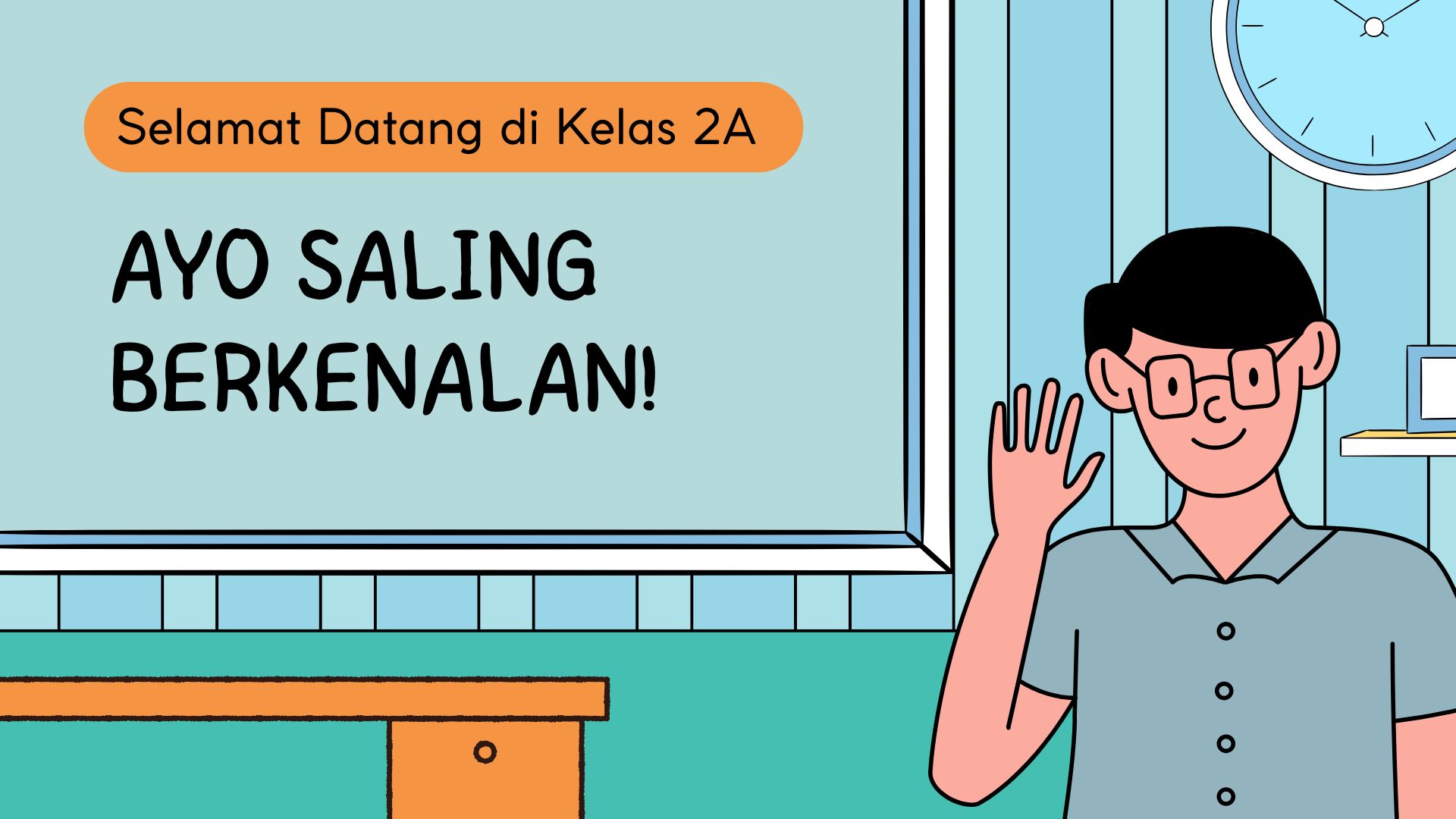Presentasi Materi-Selamat Datang di Kelas Ayo Saling Berkenalan Biru dan Oranye Sederhana
