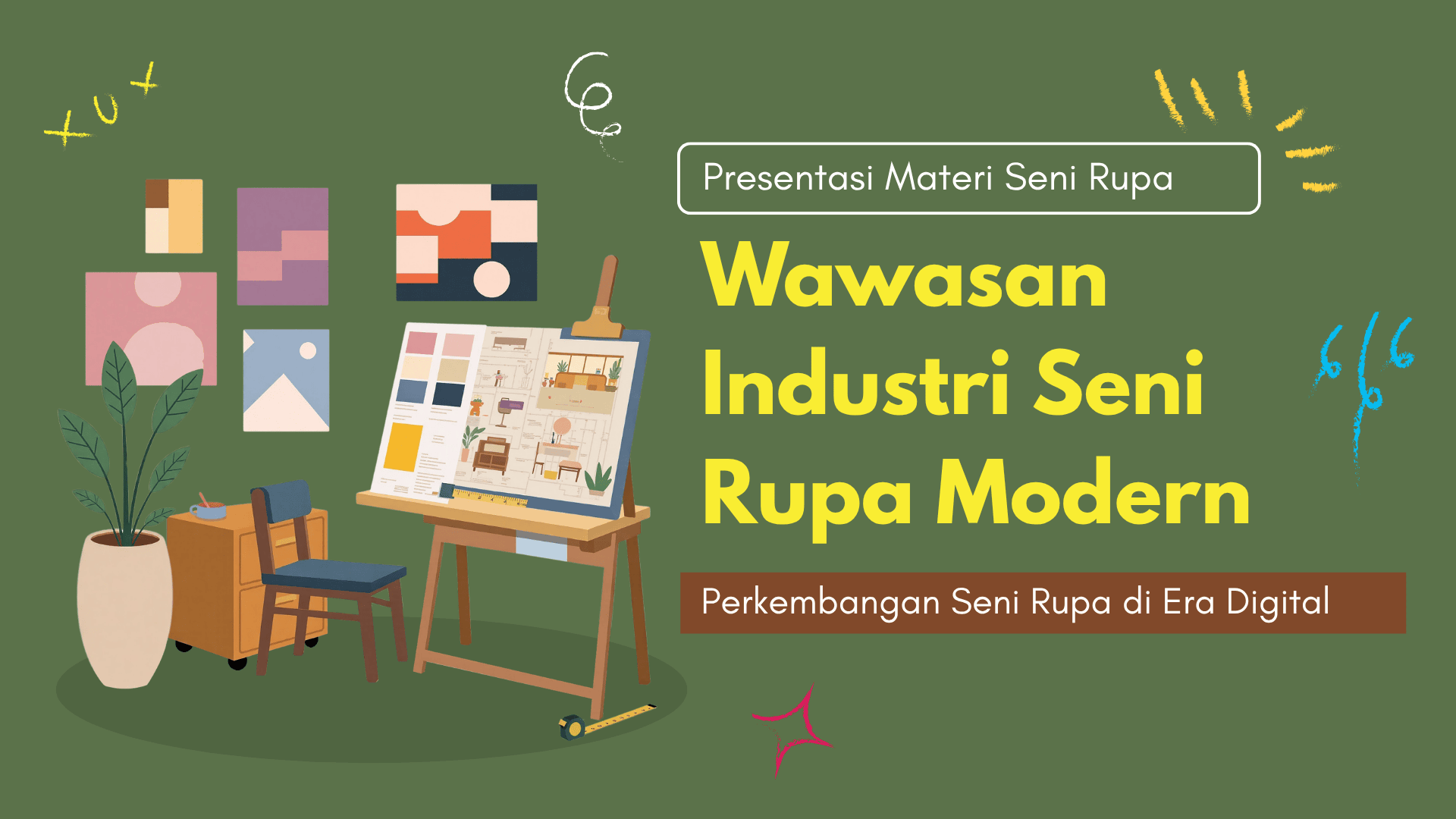 Presentasi Materi-Wawasan Industri Seni Rupa Modern dalam Gaya Ilustratif Hijau
