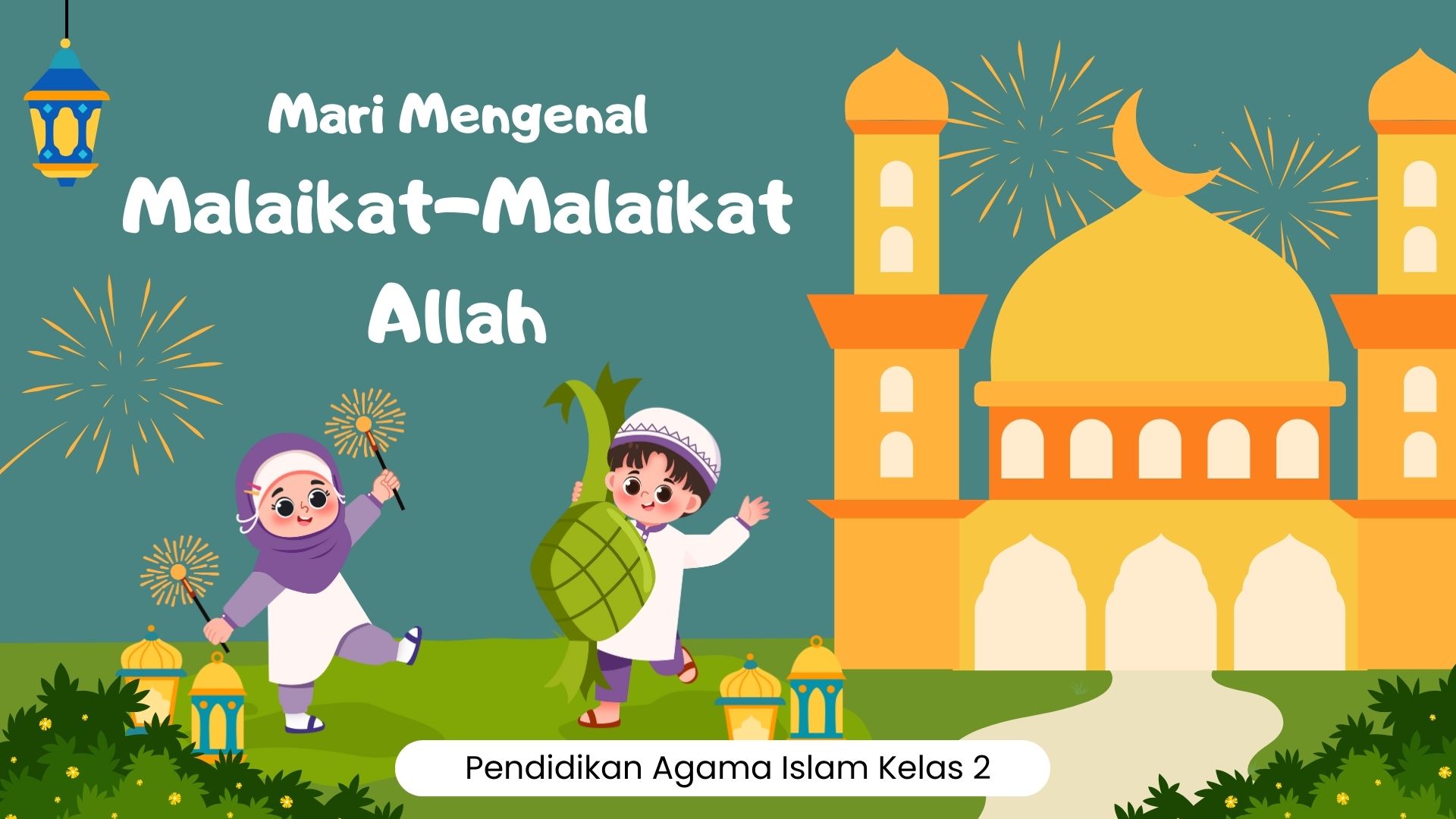 Presentasi Materi-Mari Mengenal Malaikat-Malaikat Allah Biru tua dan Hijau Ilustratif