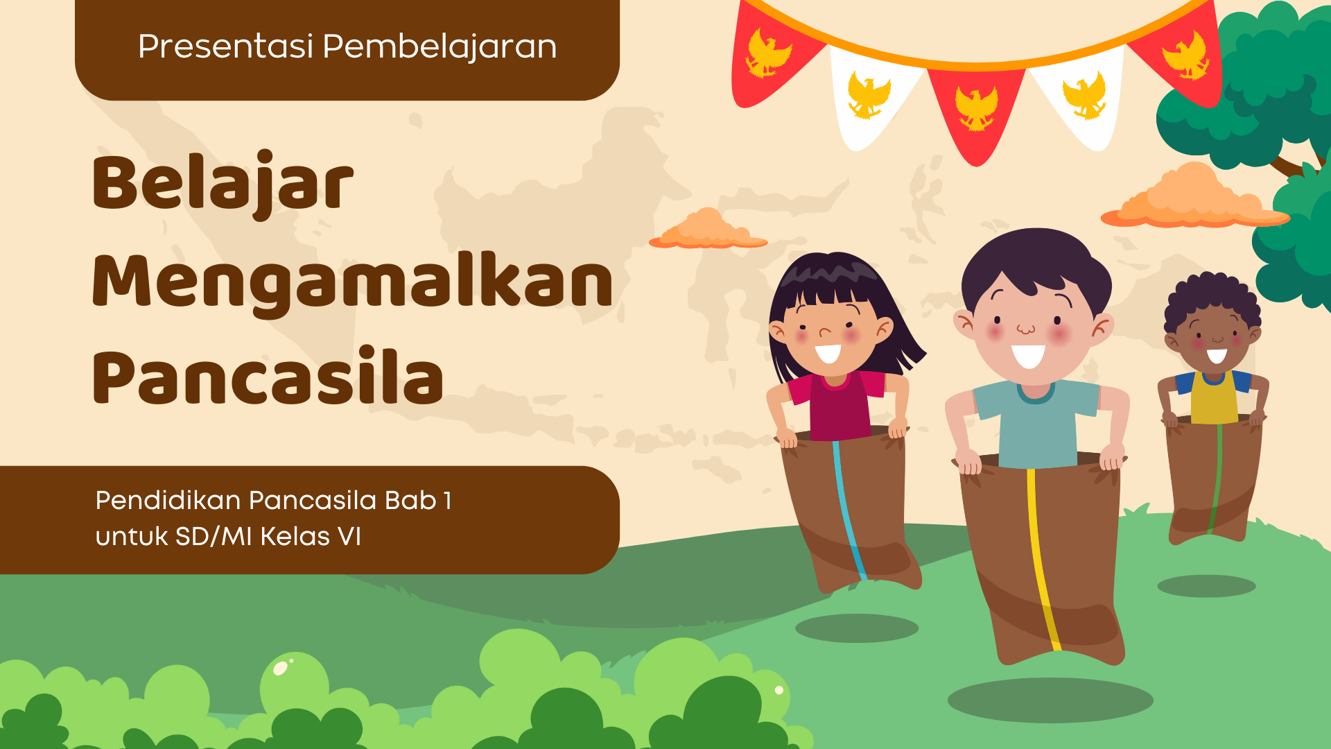 Presentasi Materi-Belajar Mengamalkan Pancasila Krem dan Hijau Ilustratif Sederhana