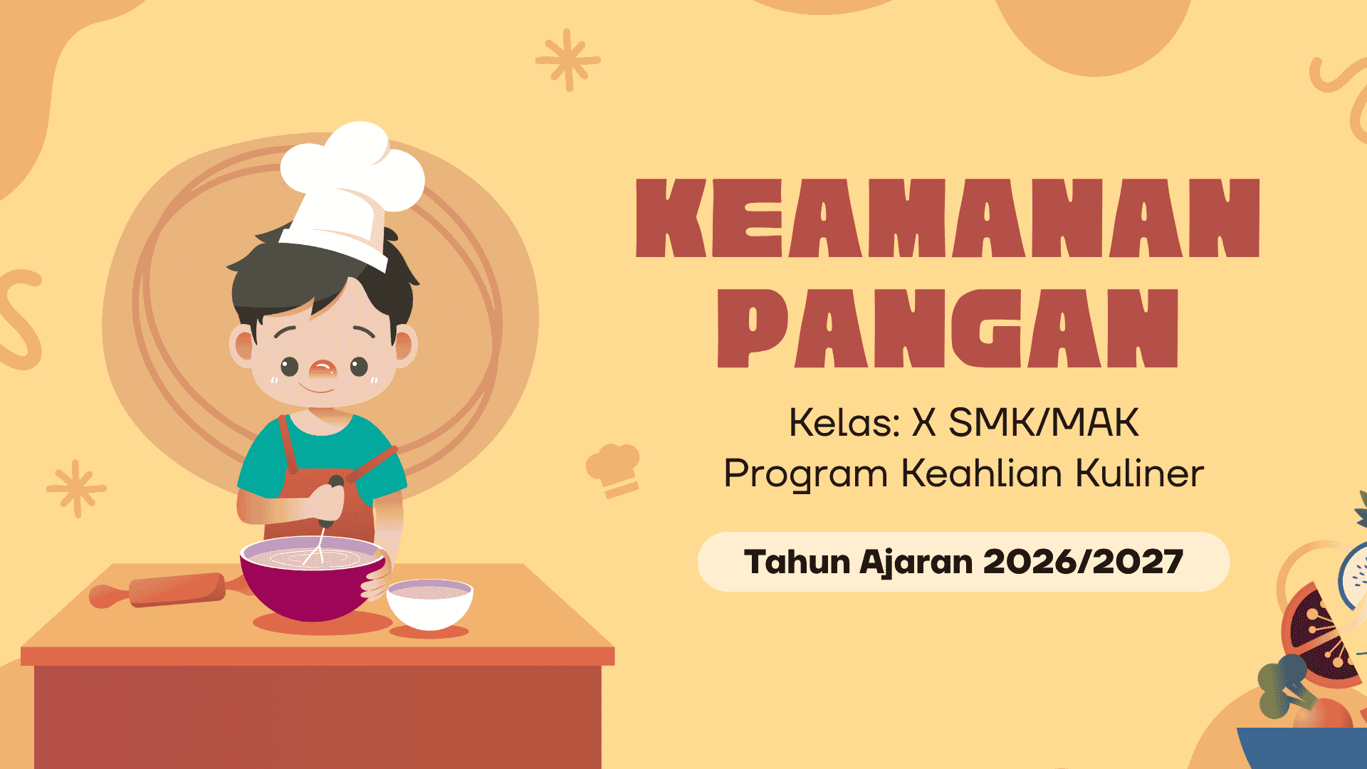 Presentasi Keamanan Pangan dalam Gaya Ilustratif Krem dan Merah
