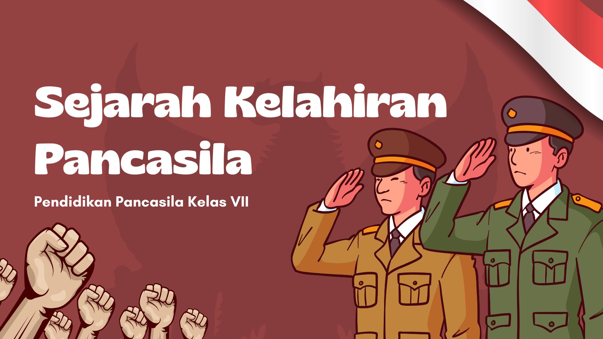 Presentasi Materi - Sejarah Kelahiran Pancasila dalam Gaya Ilustratif Merah
