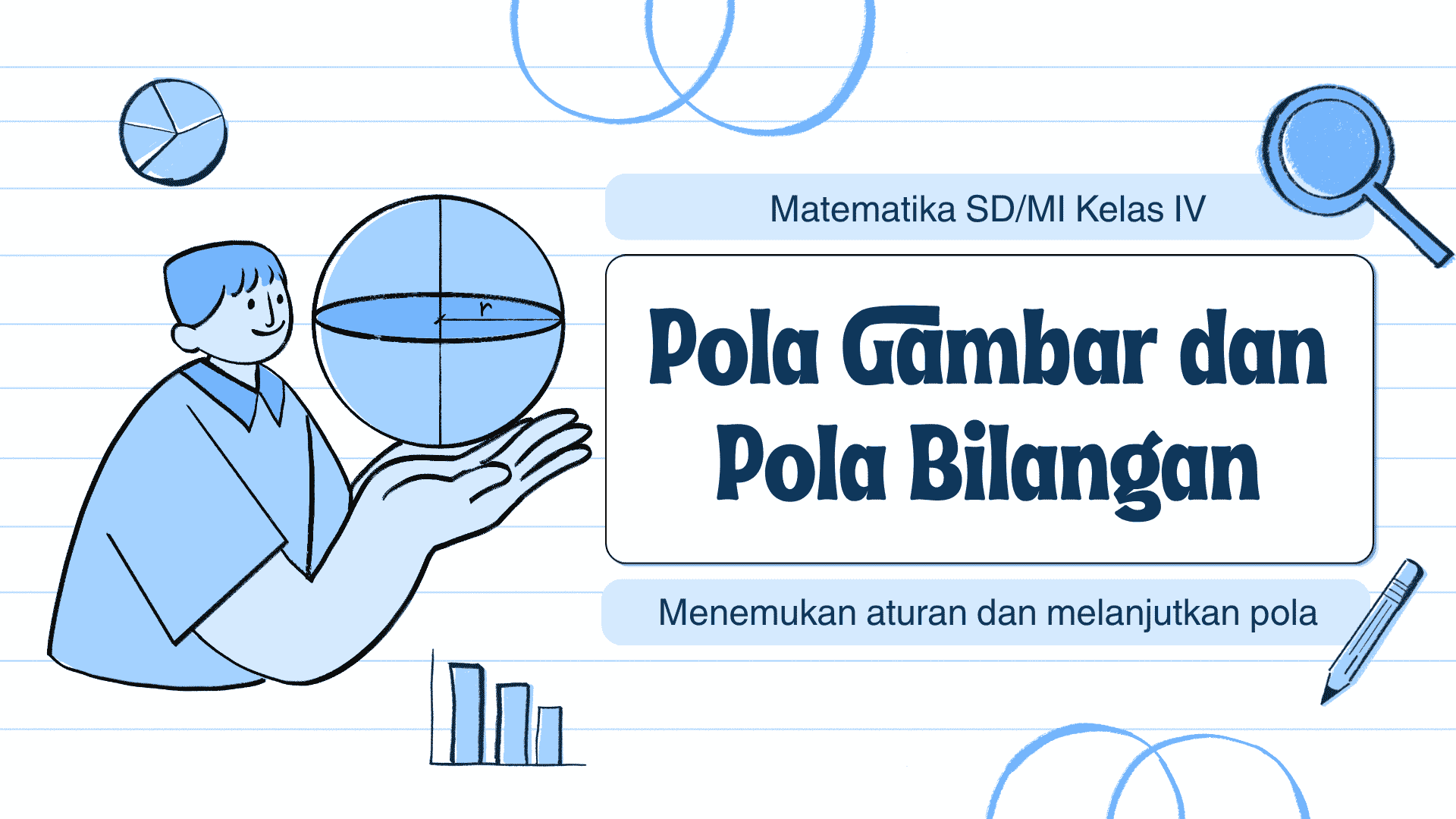 Presentasi Pola Gambar dan Pola Bilangan dalam Gaya Ilustratif Biru