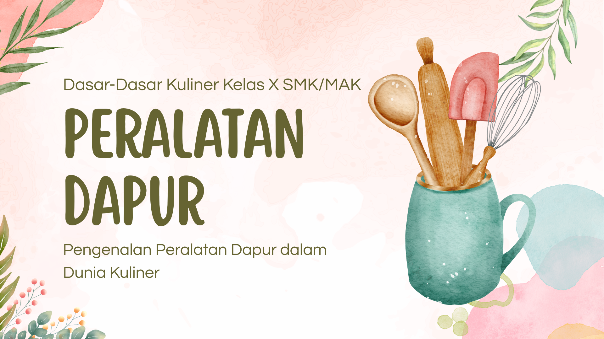 Presentasi Materi-Peralatan Dapur dalam Gaya Cat Air Ilustratif Warna-warni