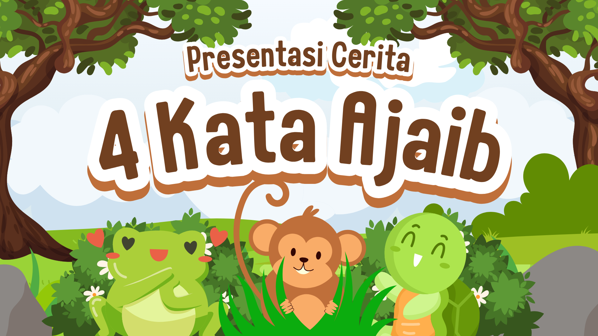 Presentasi Cerita-Empat Kata Ajaib Hijau Ilustratif Lucu