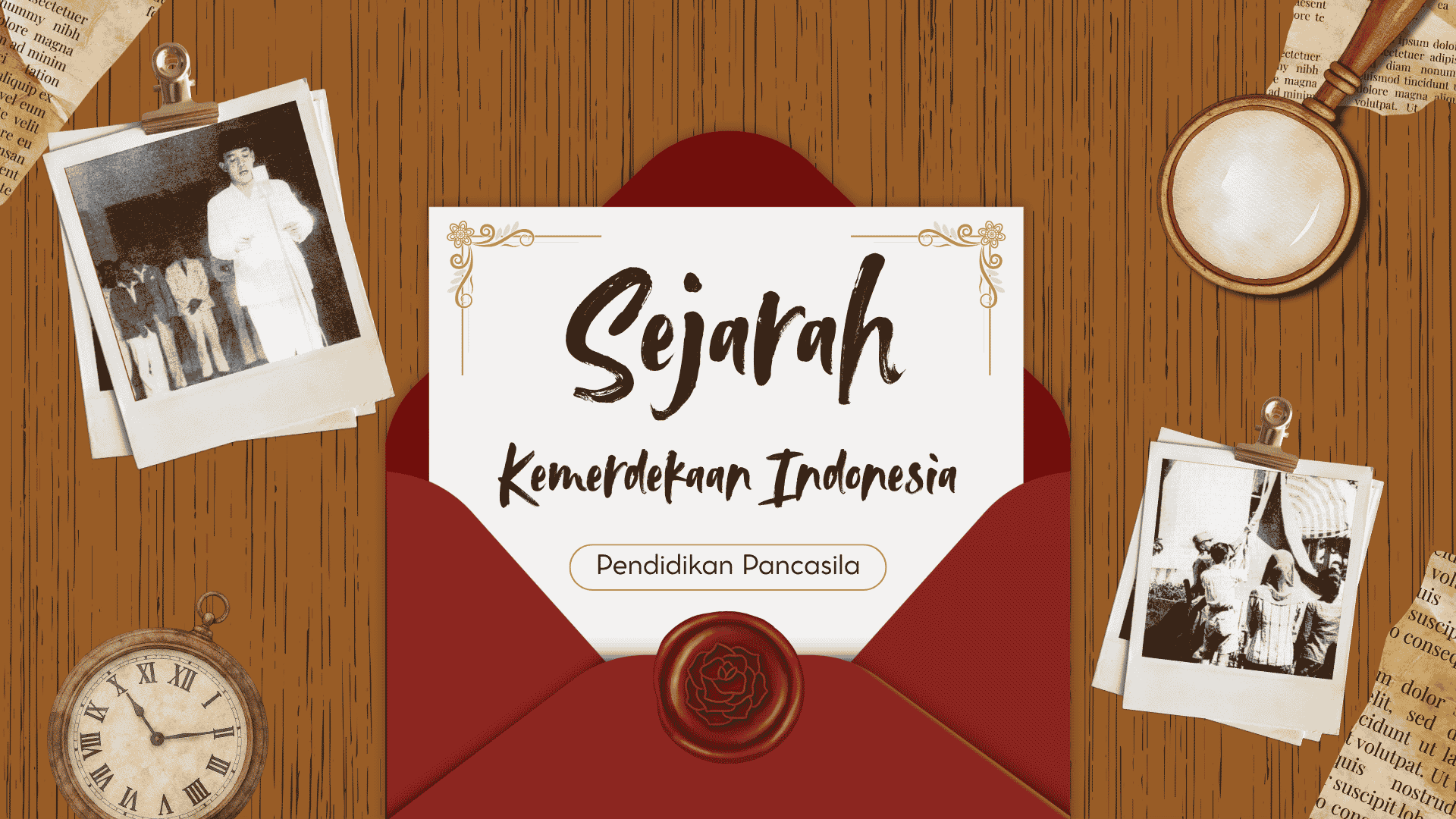 Presentasi Sejarah Kemerdekaan Indonesia dalam Gaya Kolase Coklat