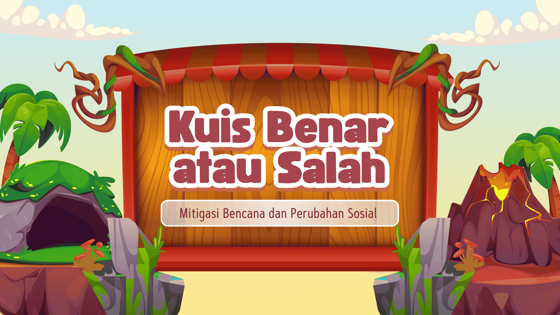 Presentasi Kuis Mitigasi Bencana dan Perubahan Sosial dalam Gaya Ilustratif Biru