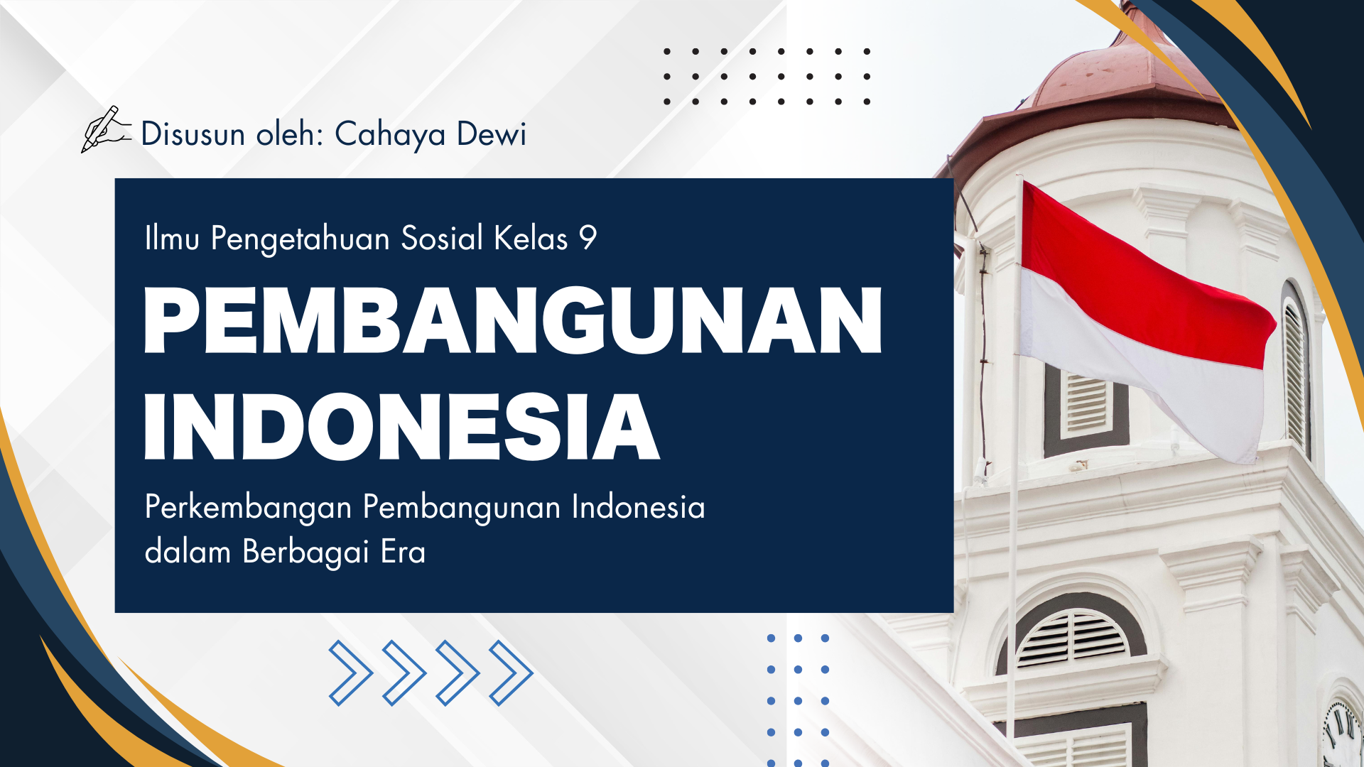 Presentasi Materi-Pembangunan Indonesia dalam Gaya Ilustratif Putih dan Biru