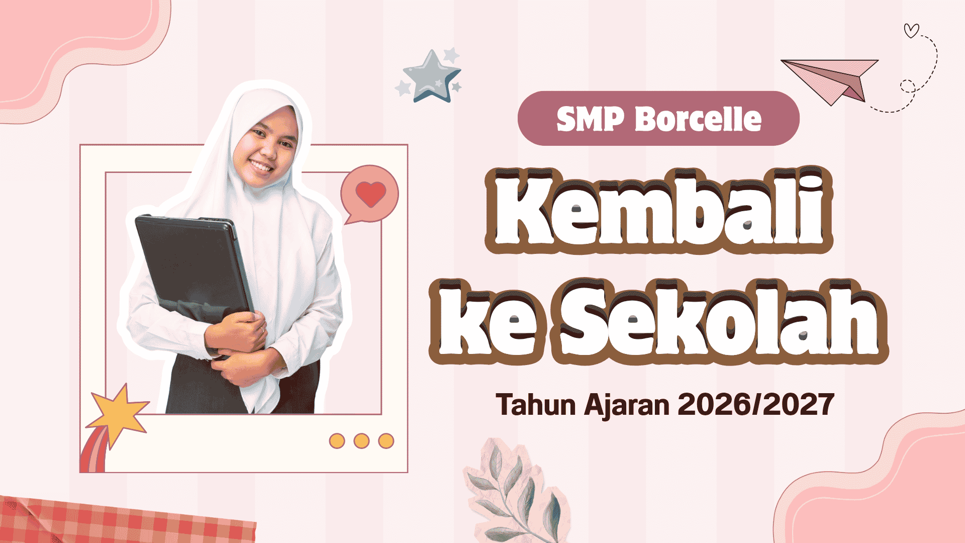 Presentasi Kembali ke Sekolah dalam Gaya Ilustratif Merah Muda
