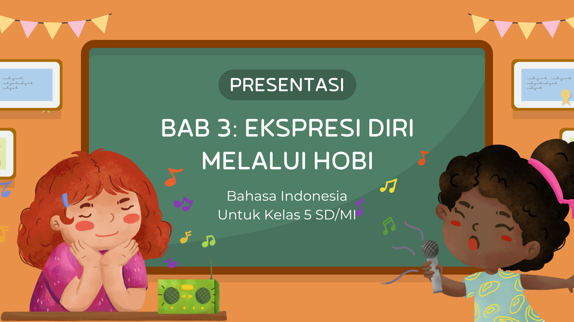 Presentasi  Materi-Ekspresi Diri Melalui Hobi Oranye dan Hijau Ilustratif Lucu