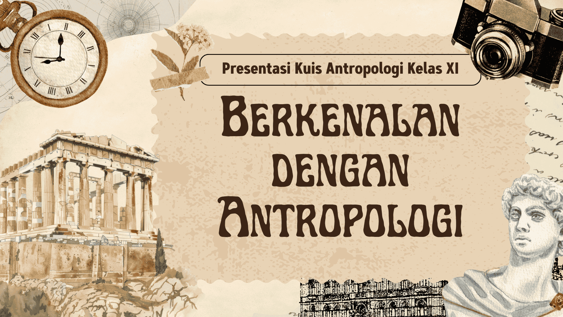 Presentasi Kuis-Berkenalan dengan Antropologi dalam Gaya Ilustratif Krem