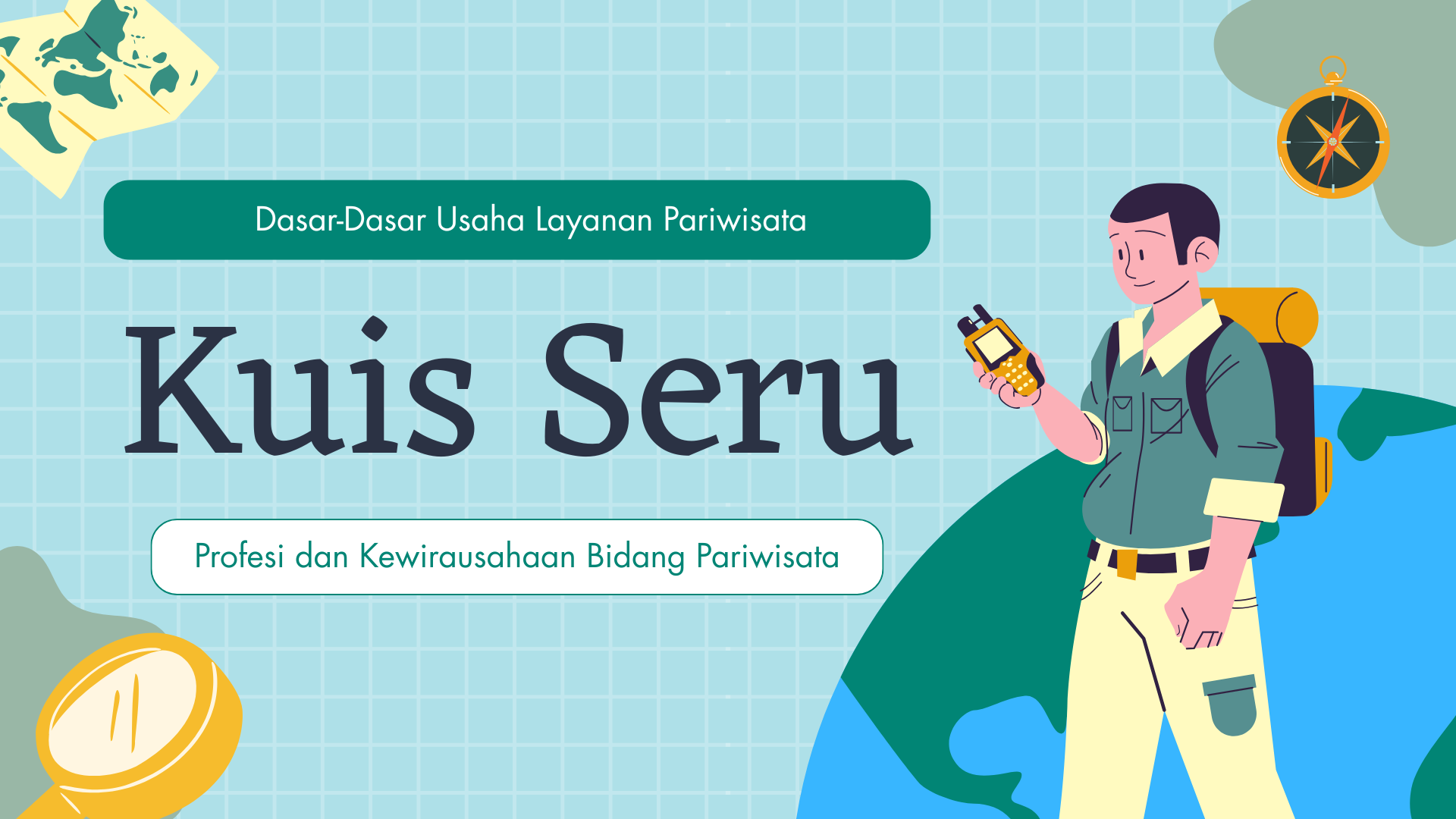 Presentasi Kuis-Profesi dan Kewirausahaan Bidang Pariwisata dalam Gaya Ilustratif Kuning dan Hijau