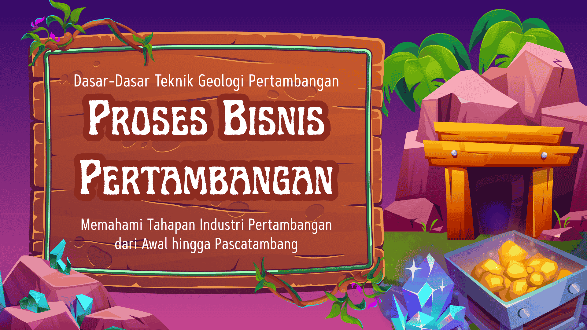 Presentasi Materi-Proses Bisnis Pertambangan dalam Gaya Ilustratif Ungu