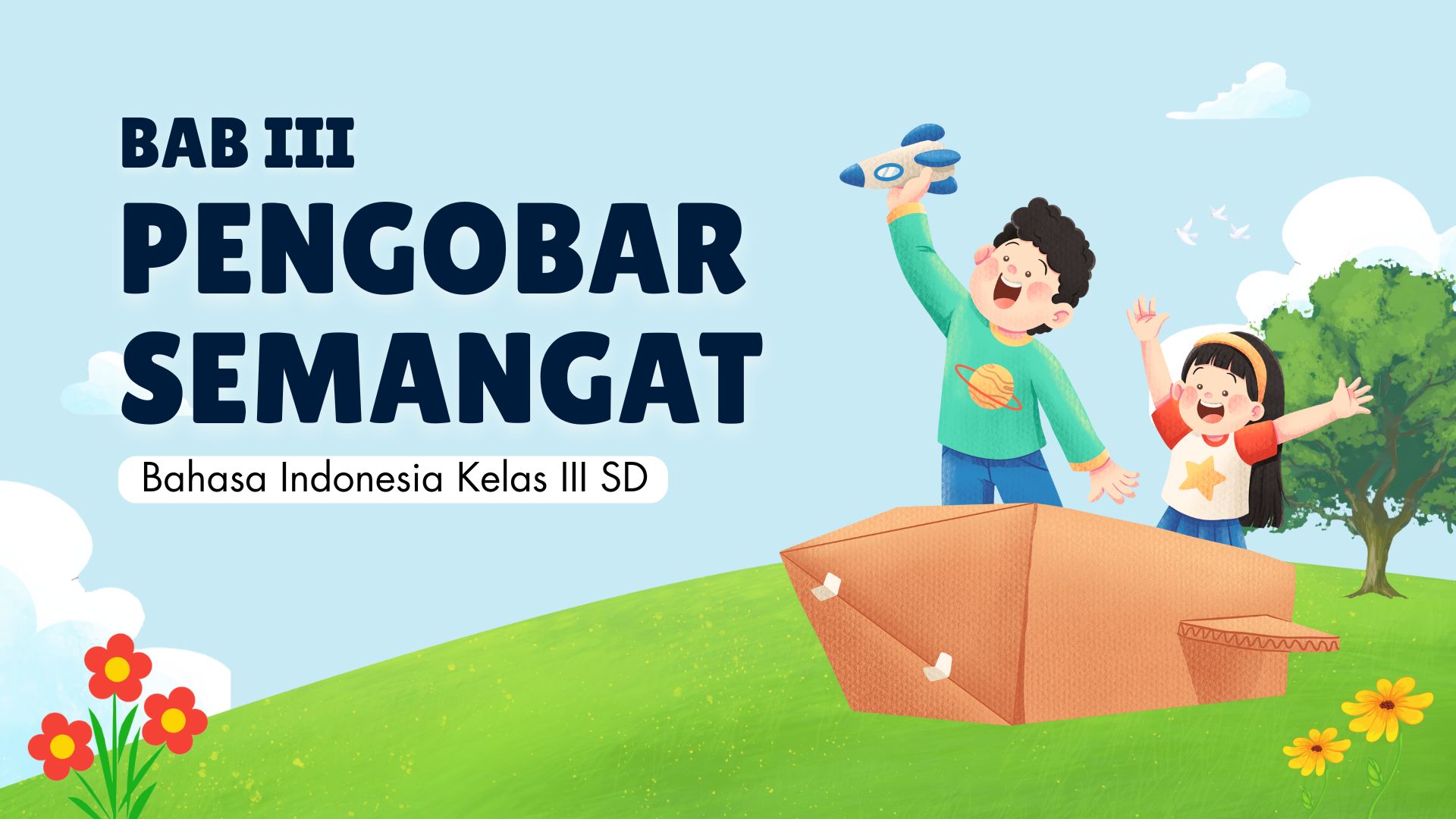 Presentasi Materi-Pengobar Semangat dalam Gaya Ilustratif Biru dan Hijau