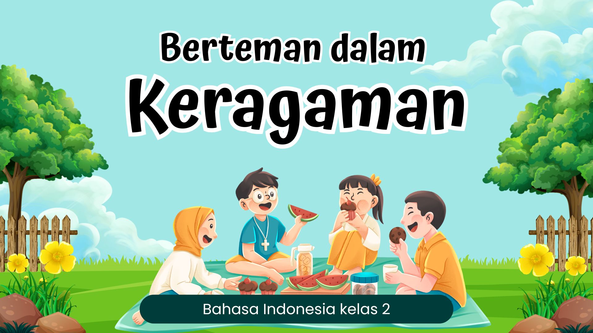 Presentasi Materi-Berteman dalam Keragaman Biru dan Hijau Ilustratif