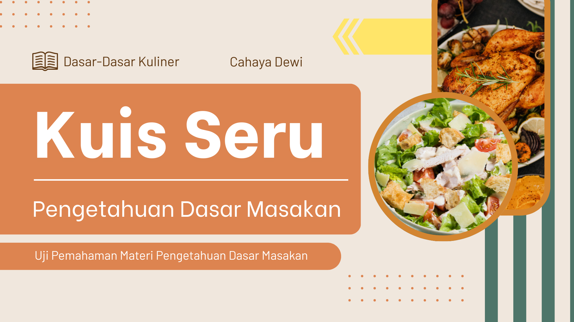 Presentasi Kuis-Pengetahuan Dasar Masakan dalam Gaya Ilustratif Krem dan Oranye