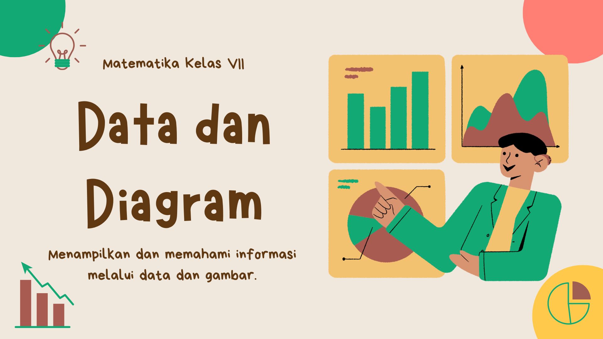 Presentasi Materi Data dan Diagram dalam Gaya Ilustratif Krem Warna- warni