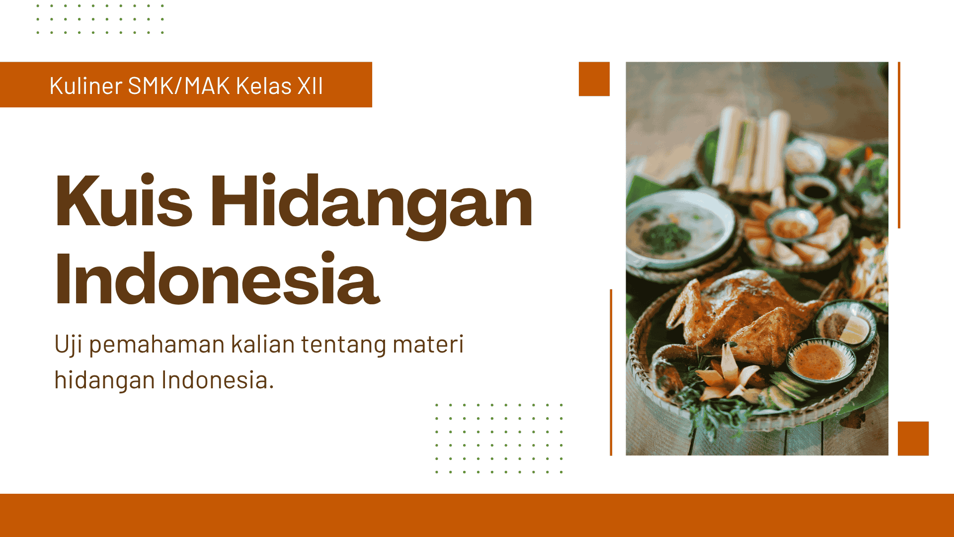Presentasi Kuis-Hidangan Indonesia dalam Gaya Ilustratif Oranye dan Putih