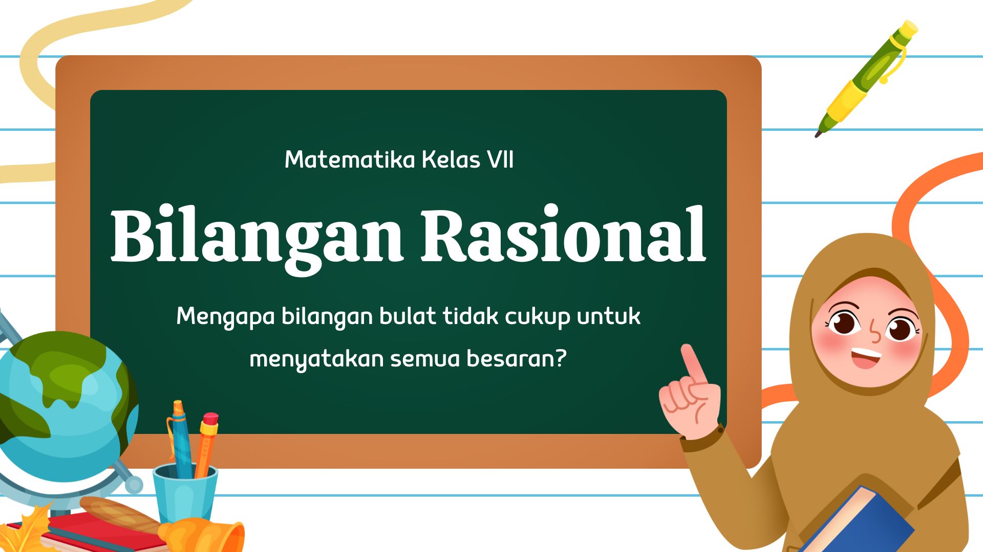 Presentasi Materi - Bilangan Rasional dalam Gaya Ilustratif Putih