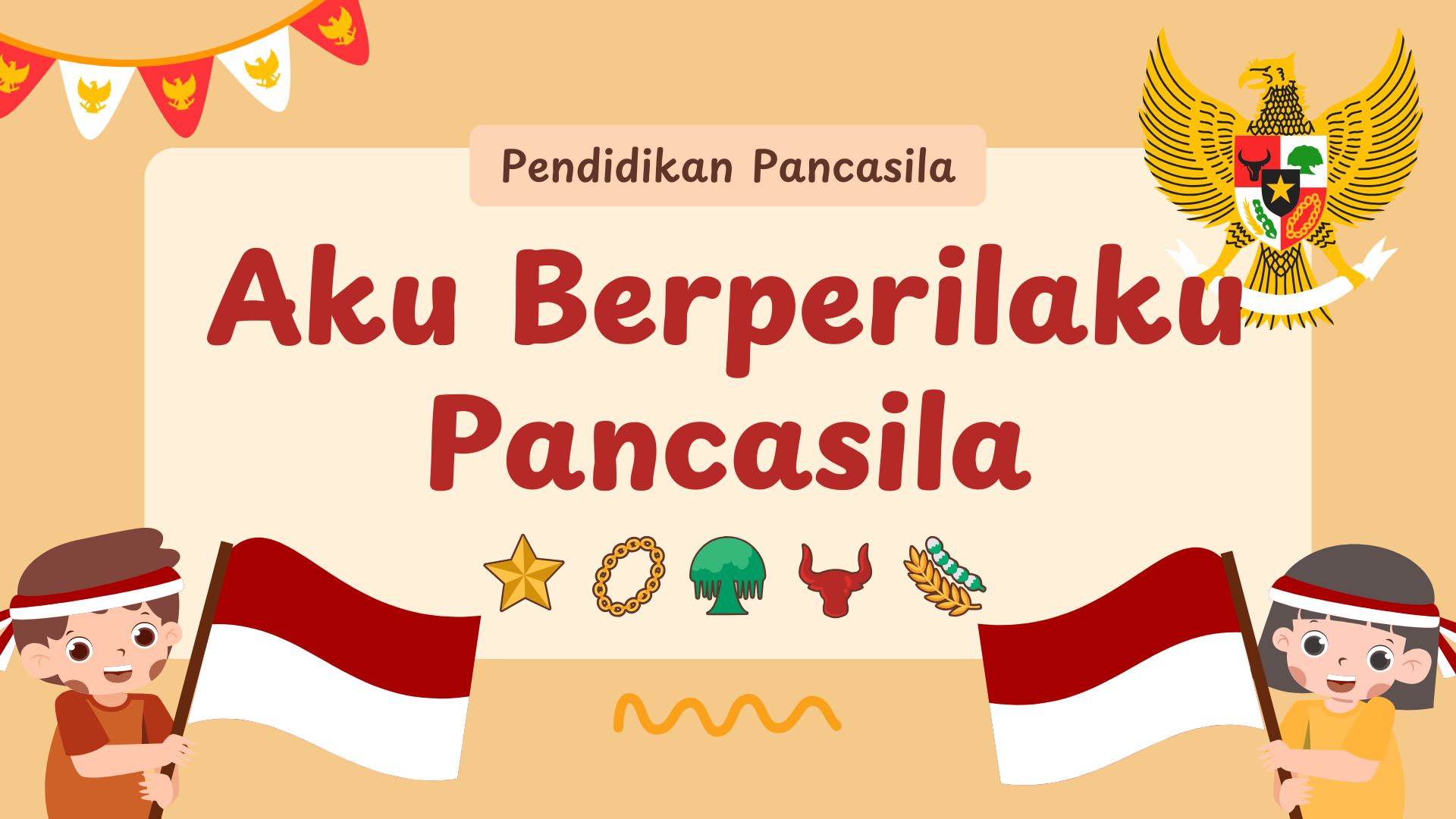 Presentasi Materi-Aku Berperilaku Pancasila dengan Gaya Ilustratif Berwarna Krem