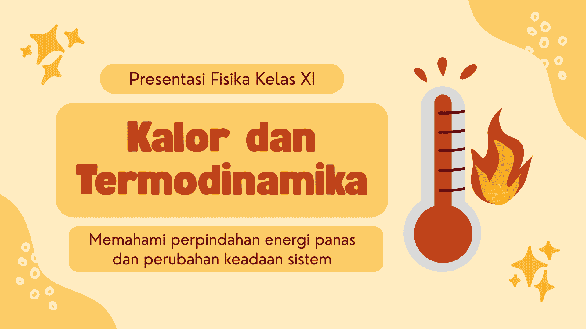 Presentasi Kalor dan Termodinamika dalam Gaya Ilustratif Oranye