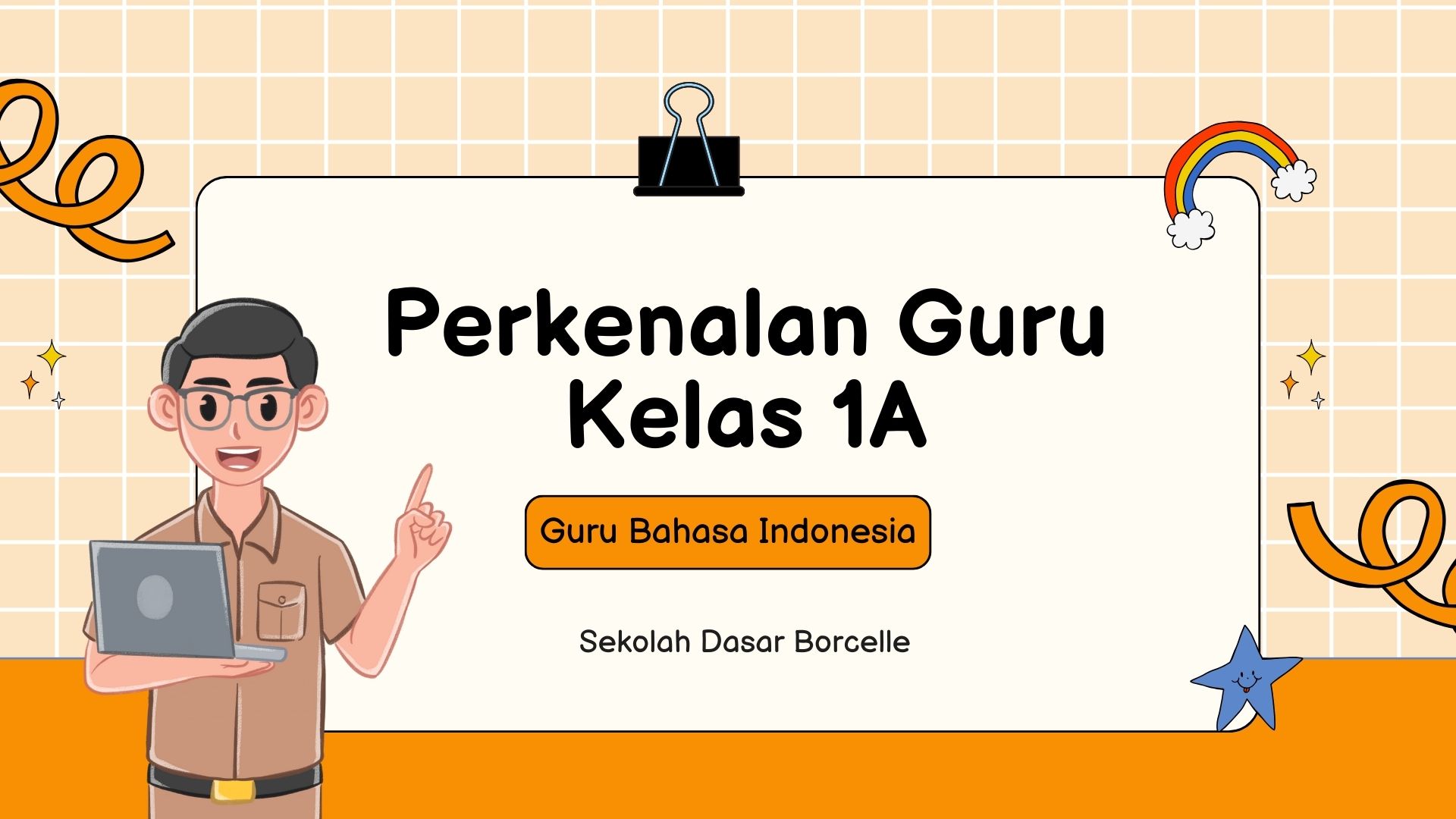 Presentasi Materi-Perkenalan Guru Oranye dan Biru Ilustratif Lucu