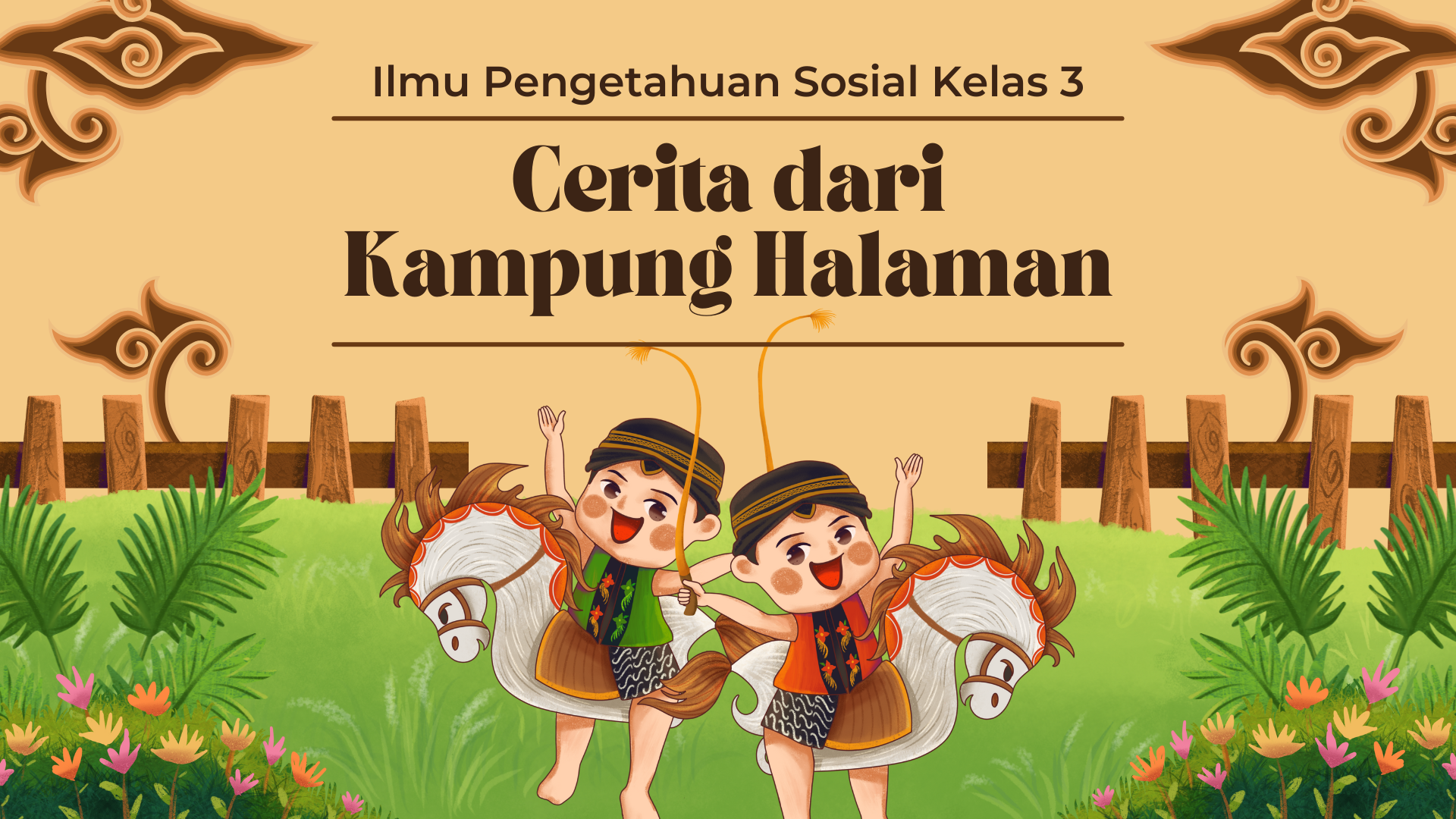 Presentasi Materi-Cerita dari Kampung Halaman Coklat dan Hijau Ilustratif dan Lucu