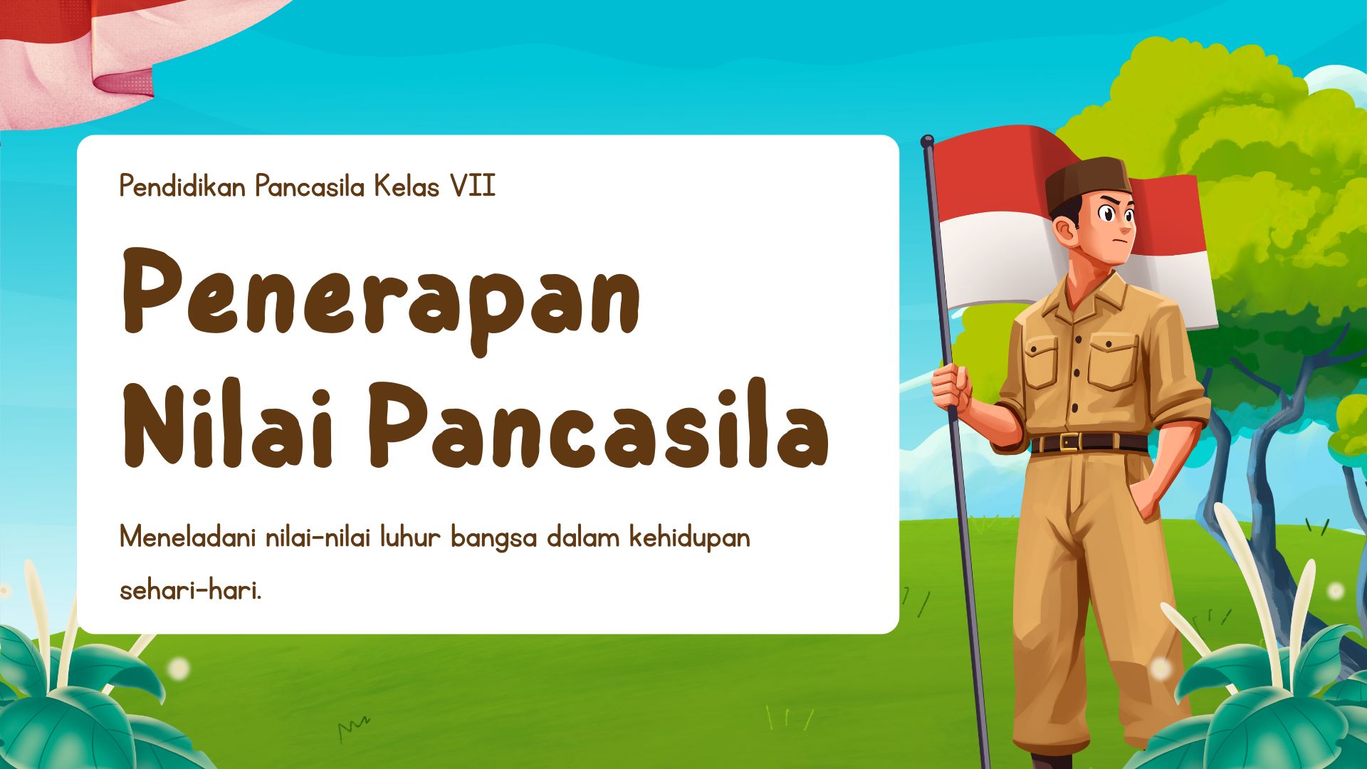 Presentasi Materi - Penerapan Nilai Pancasila dalam Gaya Ilustratif Biru
