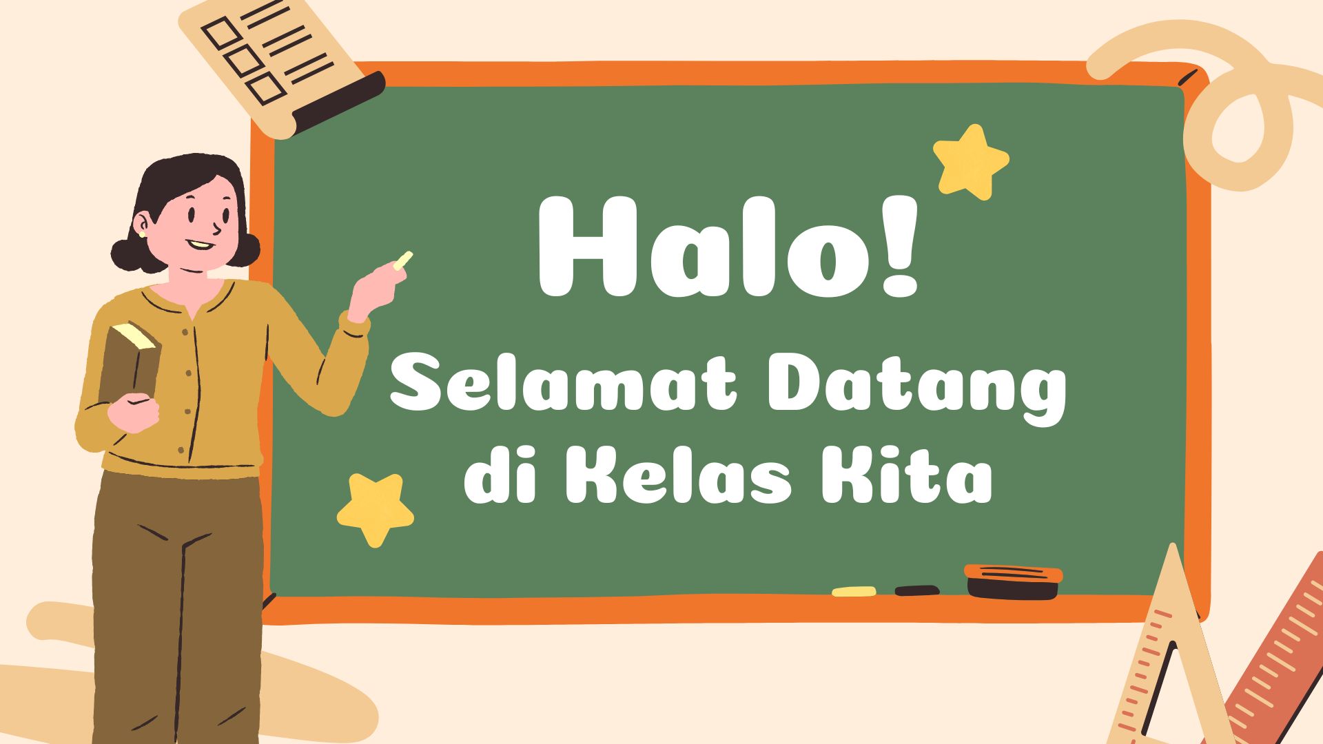 Presentasi Materi-Perkenalan Guru Krem Kuning Ilustratif Playful