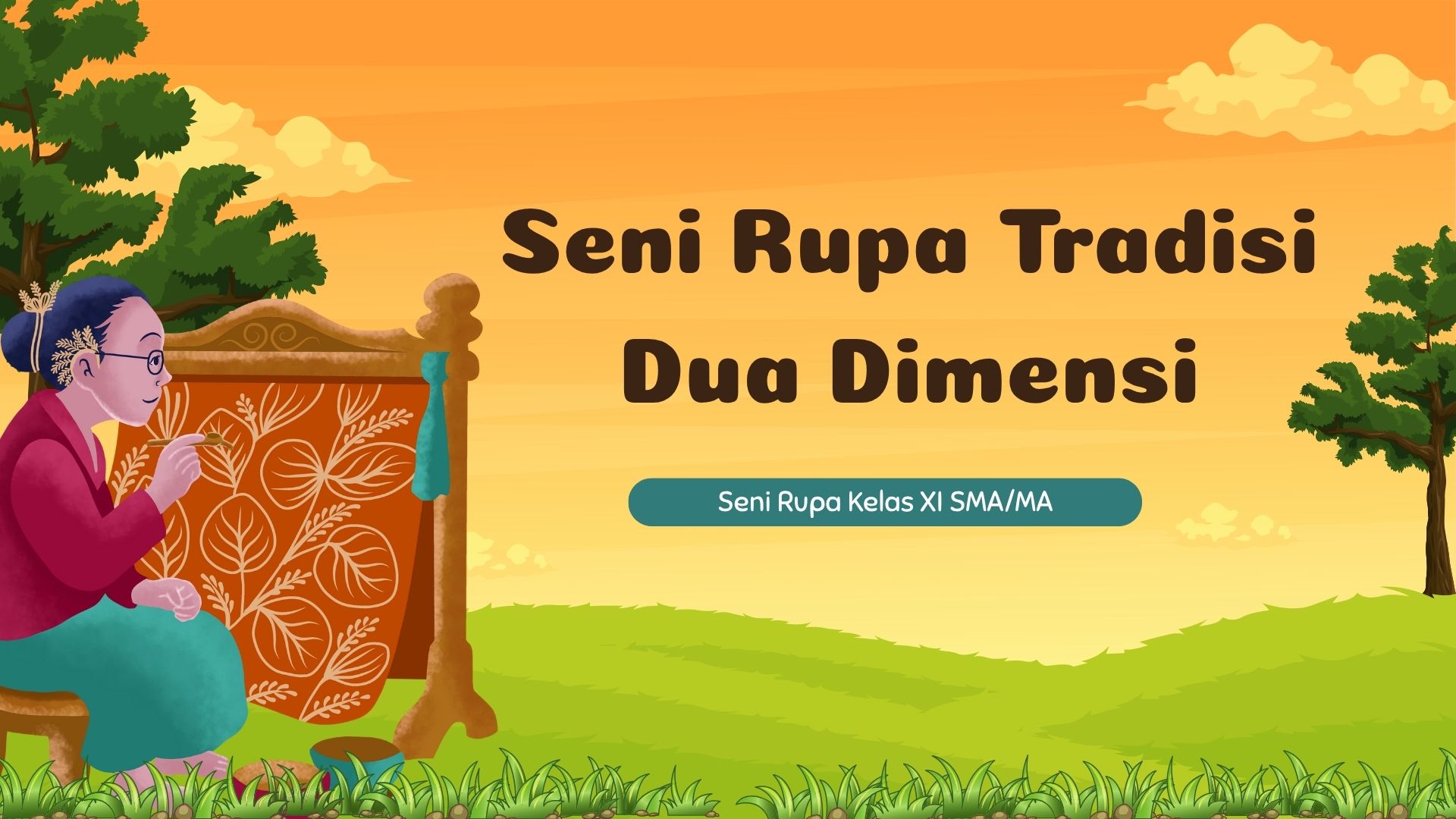 Presentasi Materi-Seni Rupa Tradisi Dua Dimensi Oranye Ilustratif