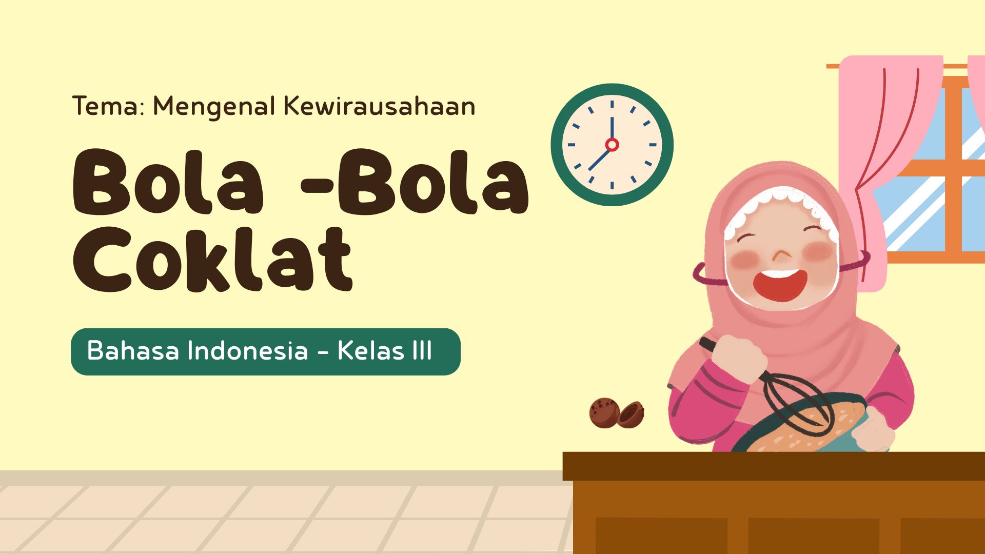 Presentasi Materi-Bola-bola Cokelat dalam Gaya Ilustratif Hijau dan Kuning