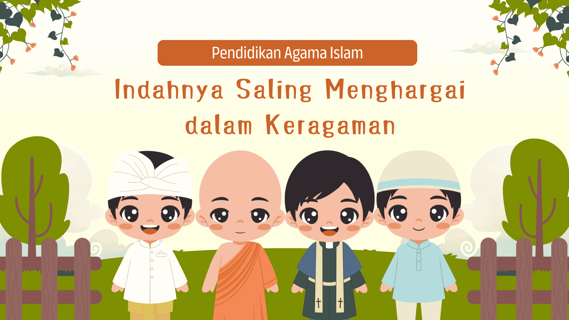 Presentasi Materi-Indahnya Saling Menghargai dalam Keragaman dalam Gaya Ilustratif Kuning dan Hijau