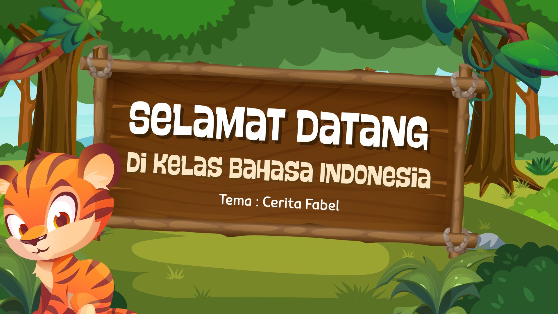 Presentasi Materi-Selamat Datang di Kelas Bahasa Indonesia Hijau Oranye Ilustratif Playful