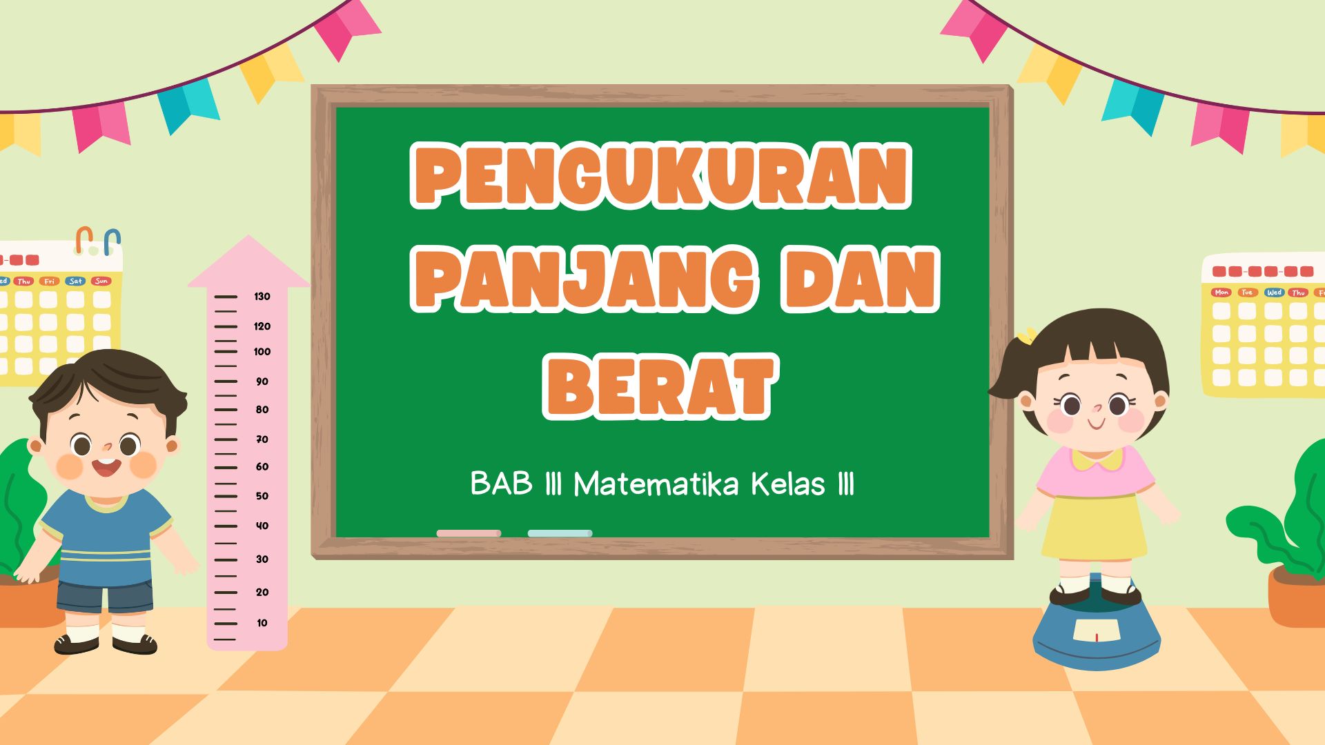 Presentasi Materi-Pengukuran Panjang dan Berat dalam Gaya Ilustratif Hijau