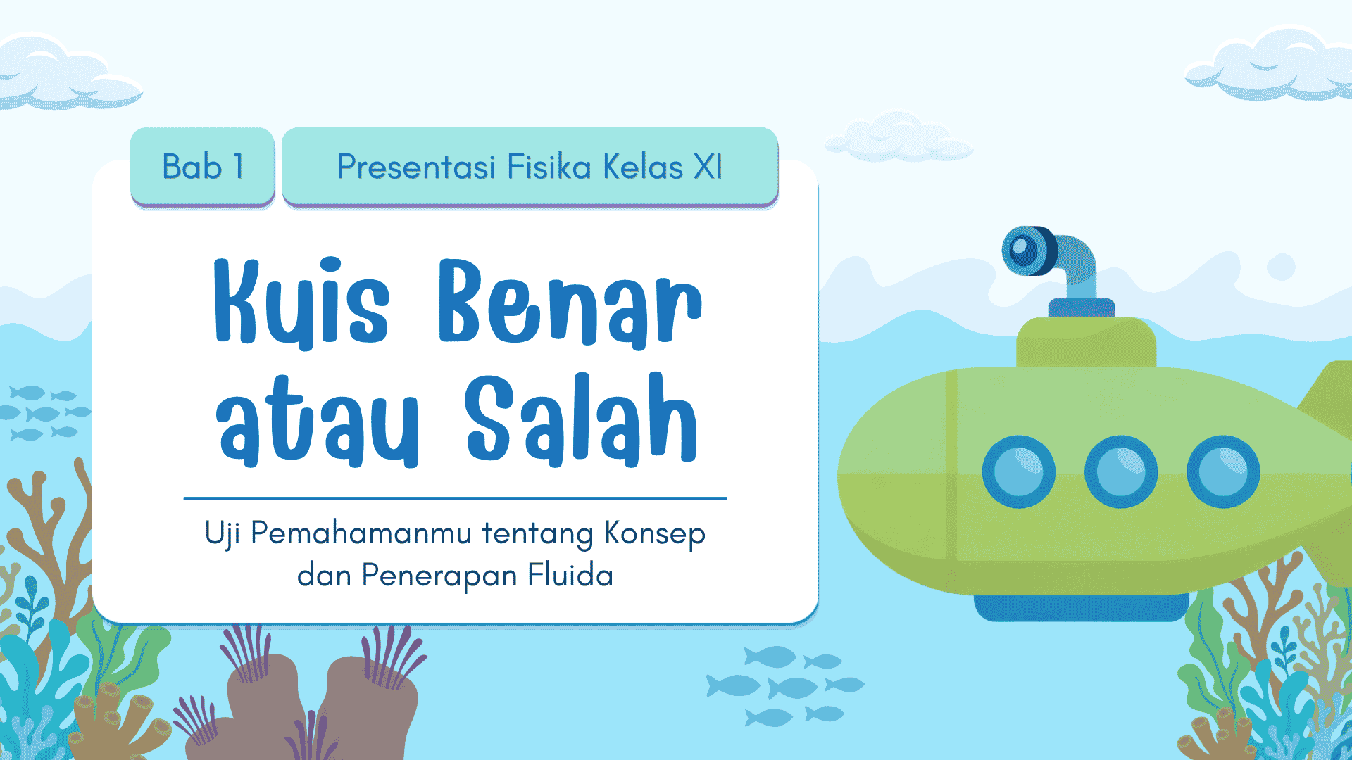 Presentasi Kuis Fluida dalam Gaya Ilustratif Biru