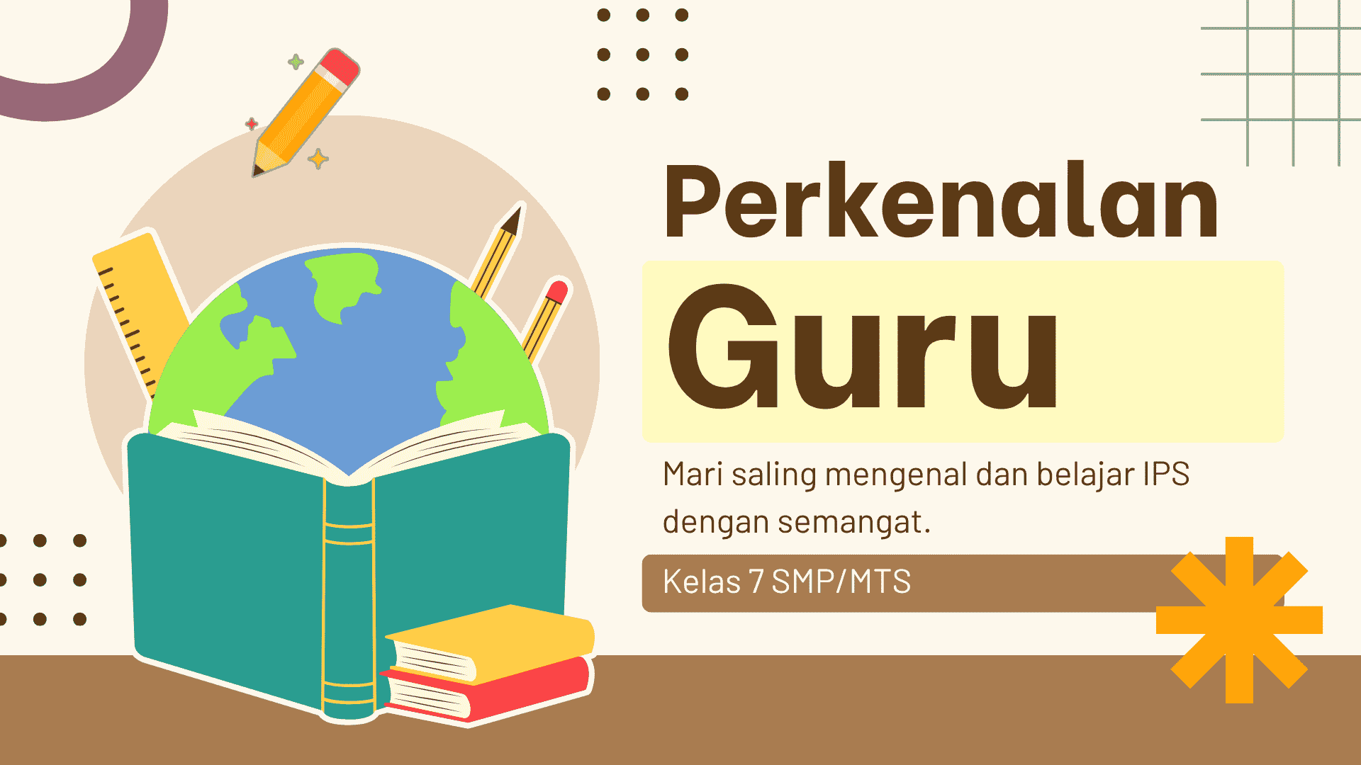 Presentasi Perkenalan Guru dalam Gaya Ilustratif Krem dan Coklat